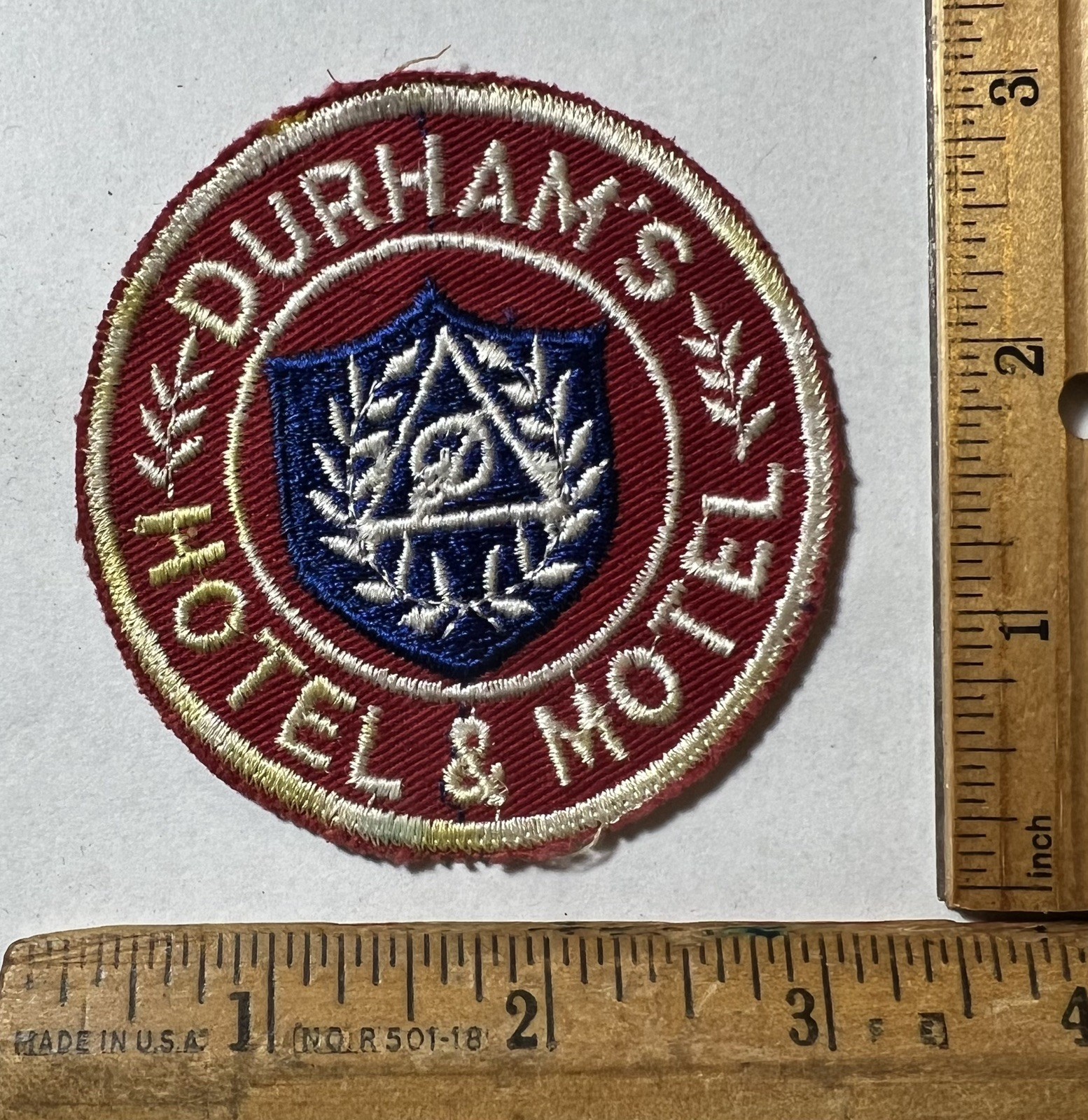 Vintage Durham’s Hotel & Motel Logo Patch North Carolina Travel Souvenir As Is