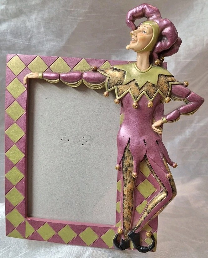 VTG *RARE* TMS 2004 Purple & Green Harlequin Jester Mardi Gras Photo Frame 4X6