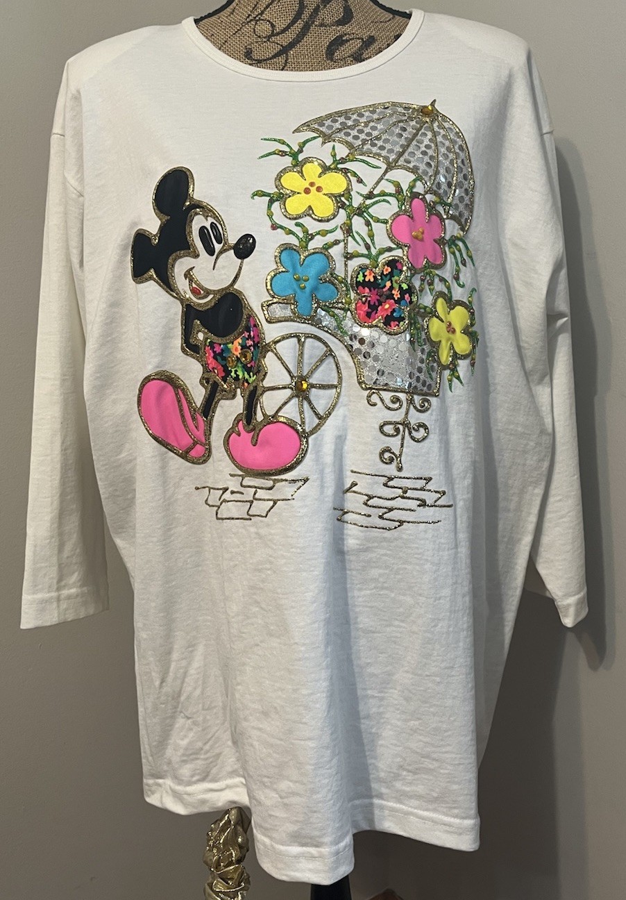 NWT Disney Original 80s Vintage Puffer Paint Mickey Mouse Quarter Sleeve Tee OS