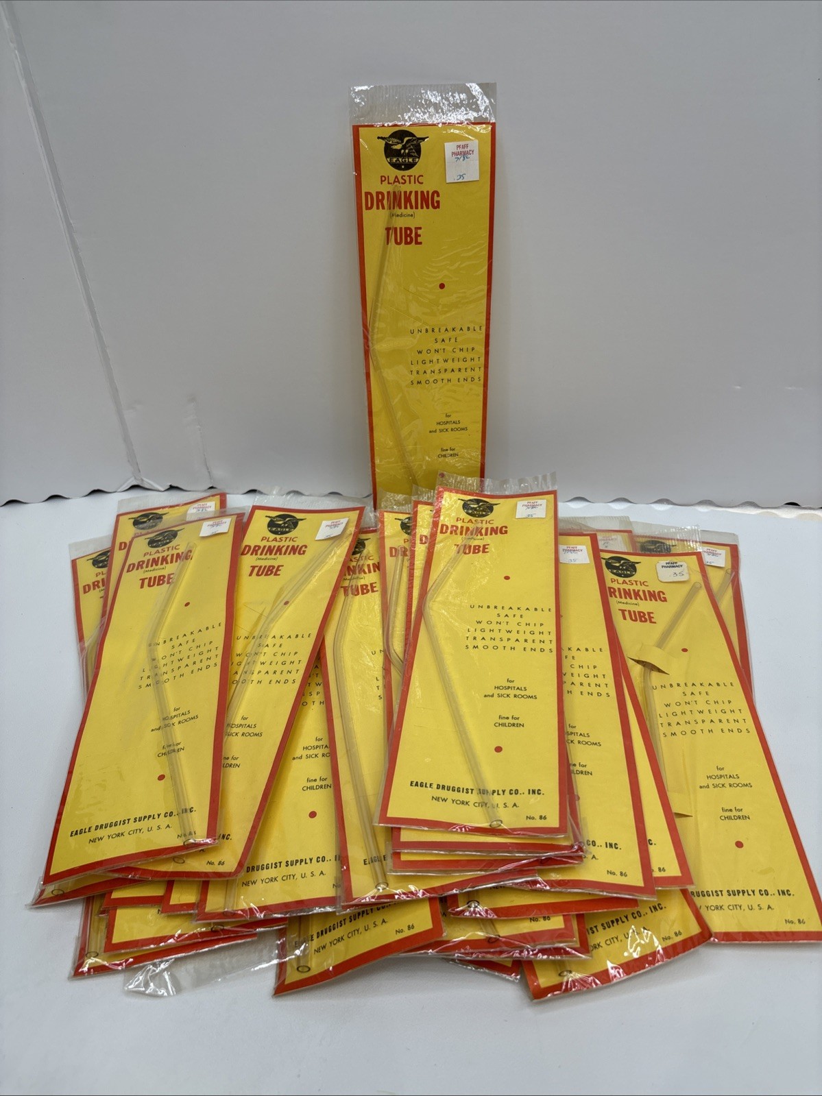VTG Plastic Drinking Tube Straw NOS Eagle Pharmacy Medical Prop Lot Of 34 New
