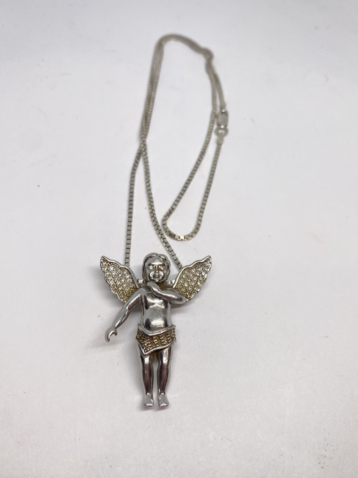 20” 17g 3D ANGEL DIAMOND ACCENT STAMPED 925 NECKLACE HIGH QUALITY BEAUTIFUL