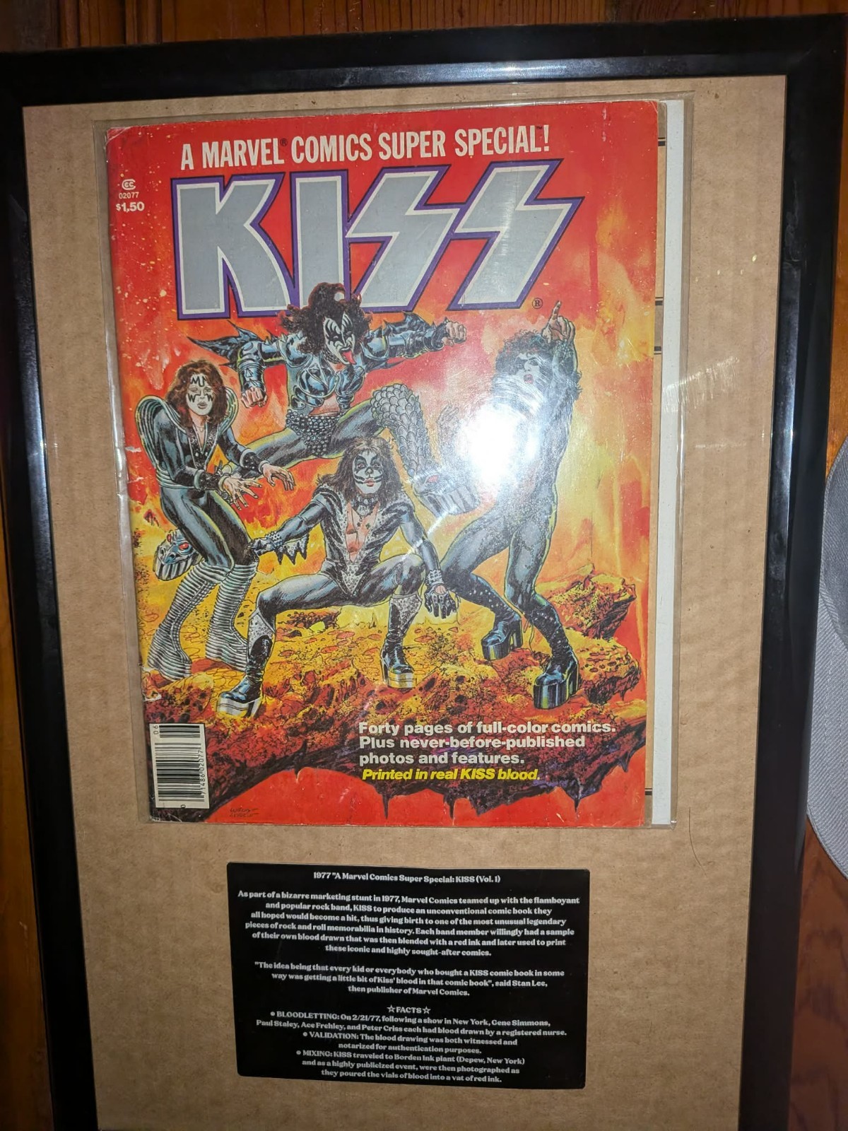 RARE SOUGHT-AFTER 1977 MARVEL KISS BLOOD COMIC BOOK W/CUSTOM INFO PLATE & FRAME