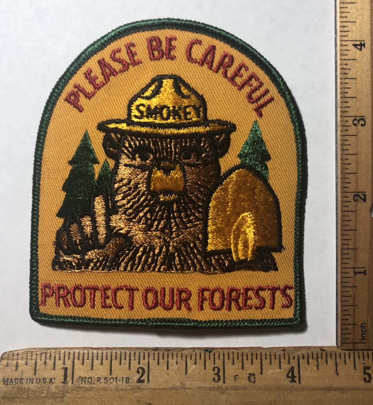 Vintage Smokey The Bear Patch Please Be Careful Protect Our Forests NOS