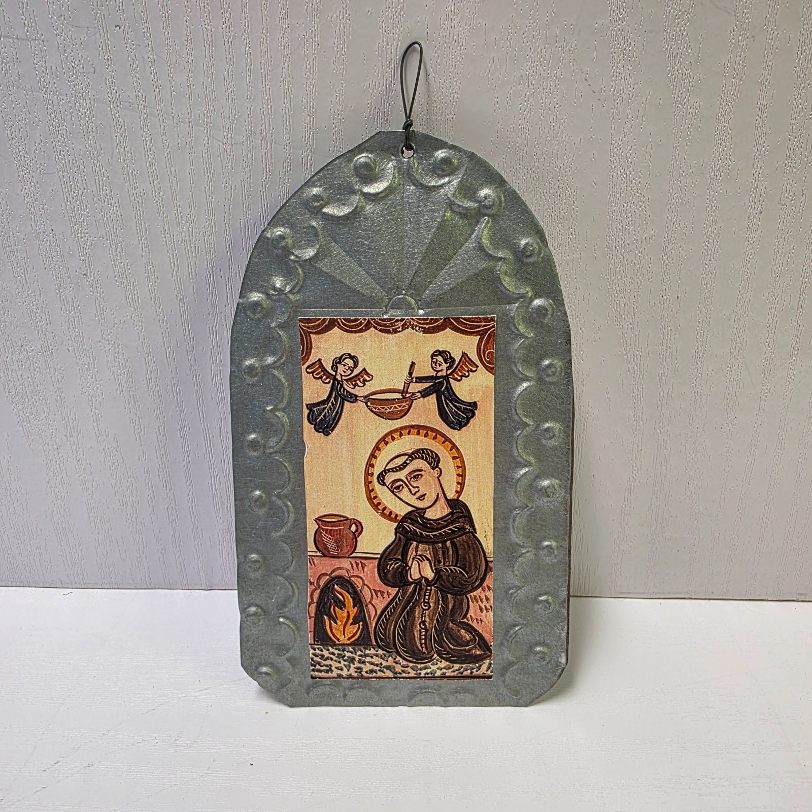 Vintage San Pascual Retablo Tin Wall Plaque Madrid New Mexico Folk Art 3x5