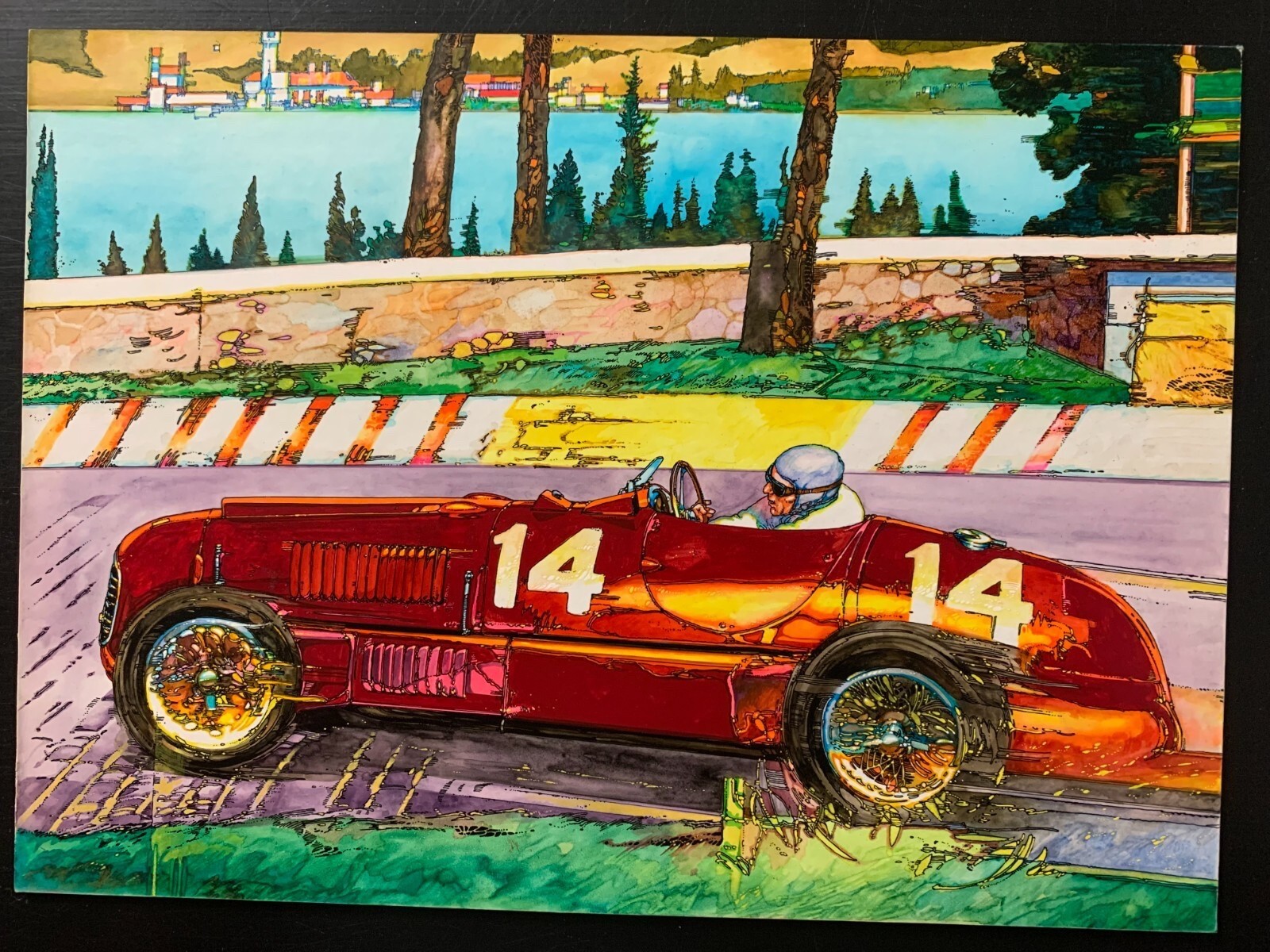 Ferrari Original Artwork Vintage Racing Driver Fernando Righetti, Garda  1948 x2