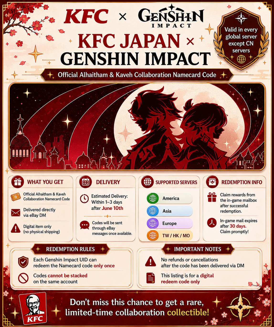 Genshin Impact x KFC Japan Collab Alhaitham and Kaveh Namecard Code Redeem