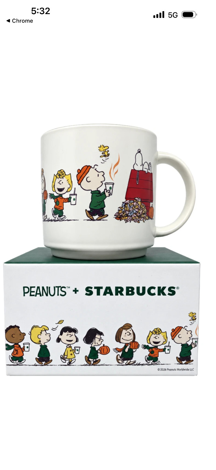 Starbucks x Peanuts Snoopy 14-ounce Ceramic Mug 2026 - Charlie Brown Fall