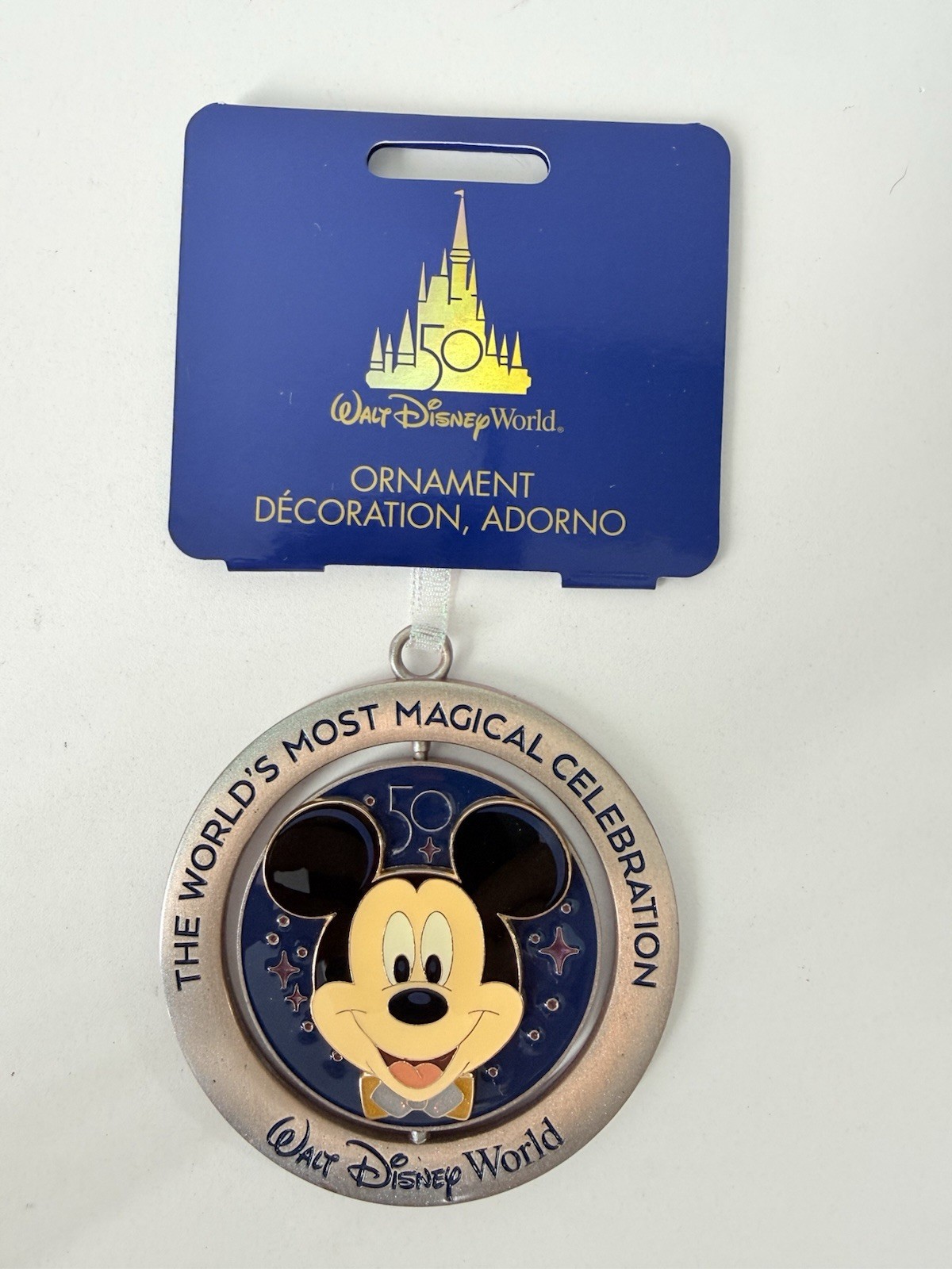 Walt Disney World 50th Anniversary 4 Parks Mickey Mouse Spinner Ornament NEW