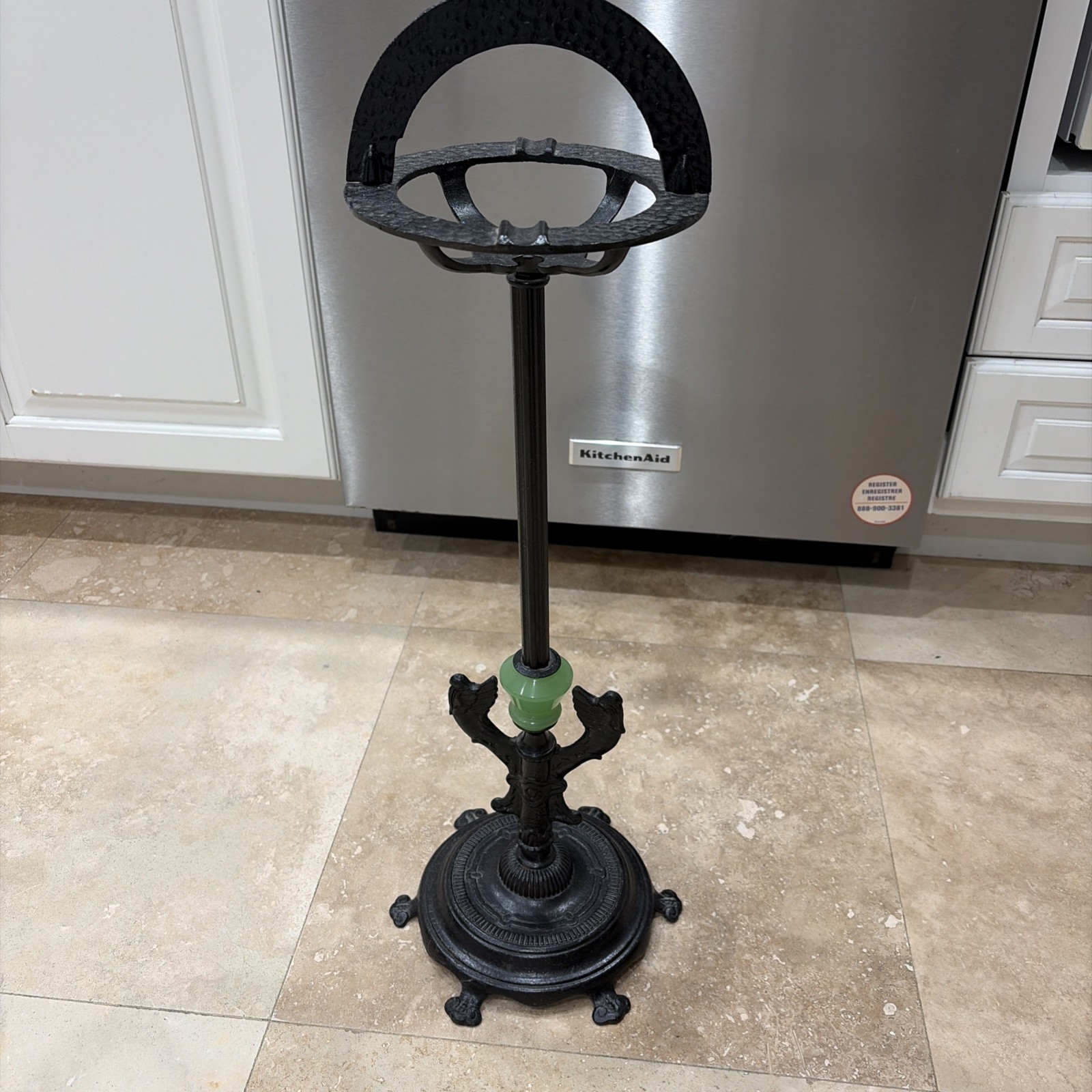 VINTAGE CAST AND JADE FLOOR ASHTRAY
