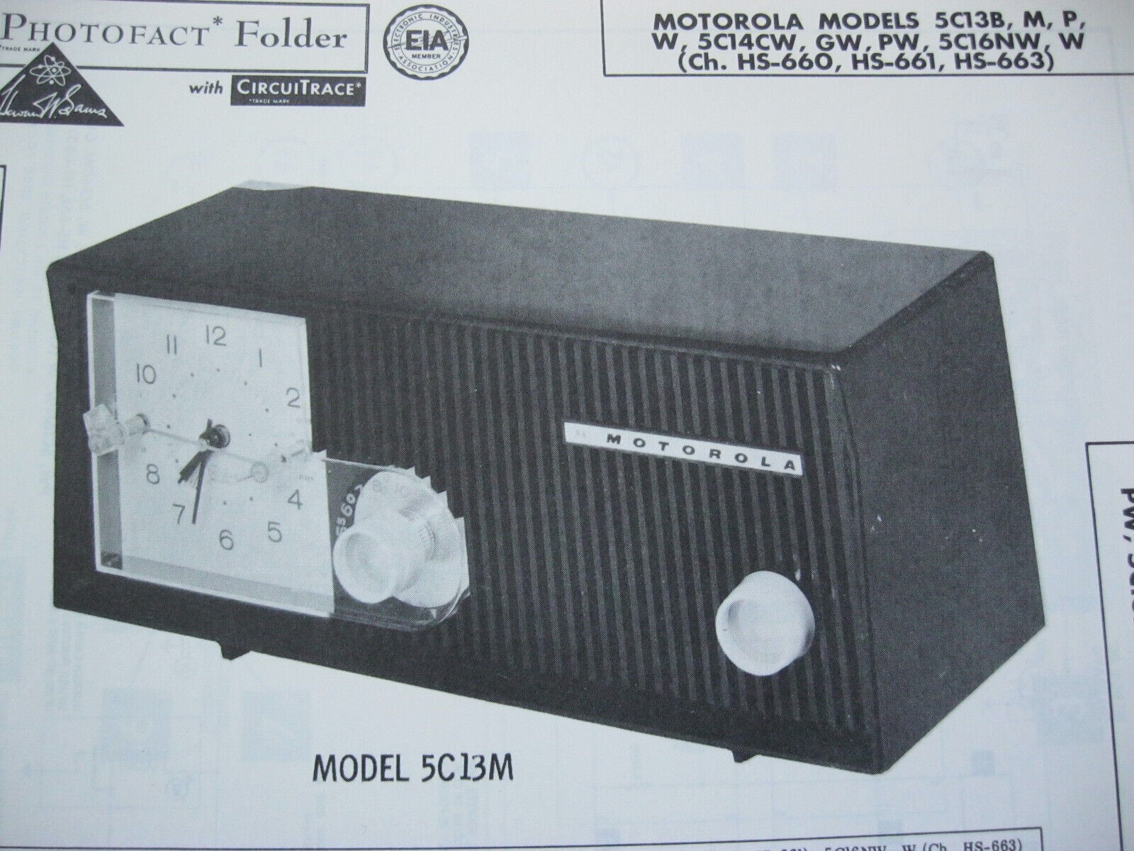MOTOROLA 5C13B, M, P, W, 5C14CW, 5C16NW RADIO PHOTOFACT