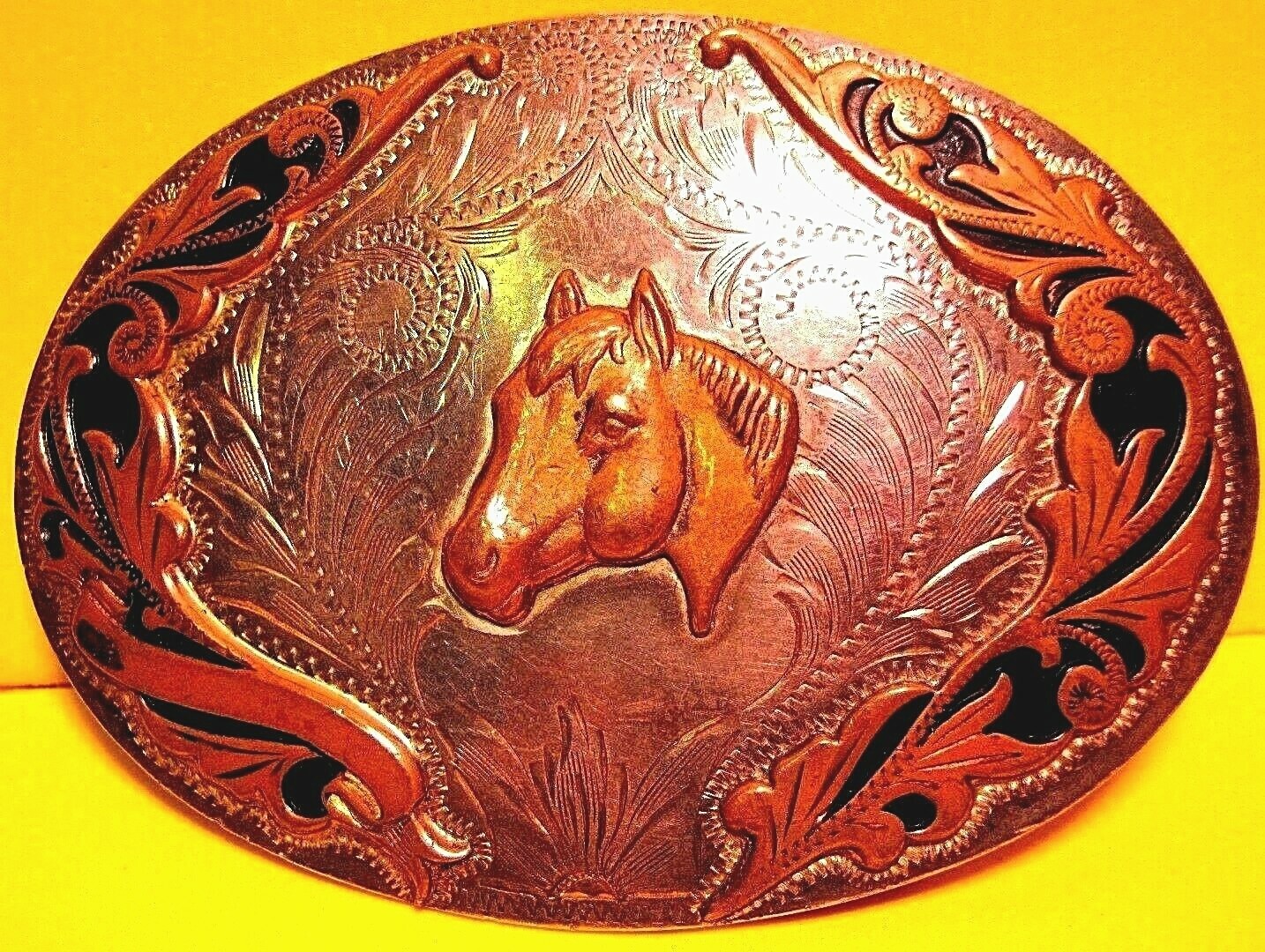 Vintage STERLING SILVER FRONT Horse Head AWESOME Comstock  Western Belt Buckle 