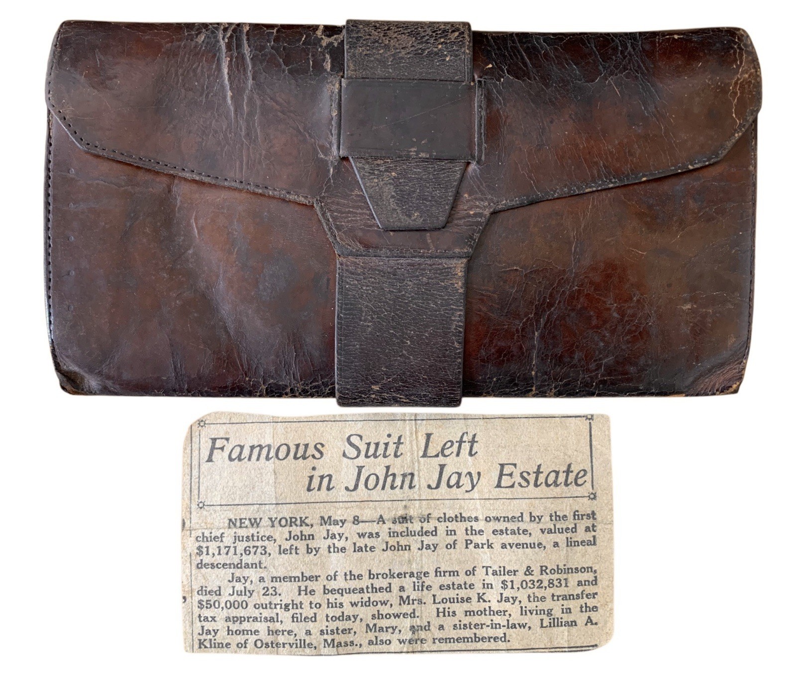Antique 18th/19th Century John Jay Family Leather Wallet Folding Pocketbook