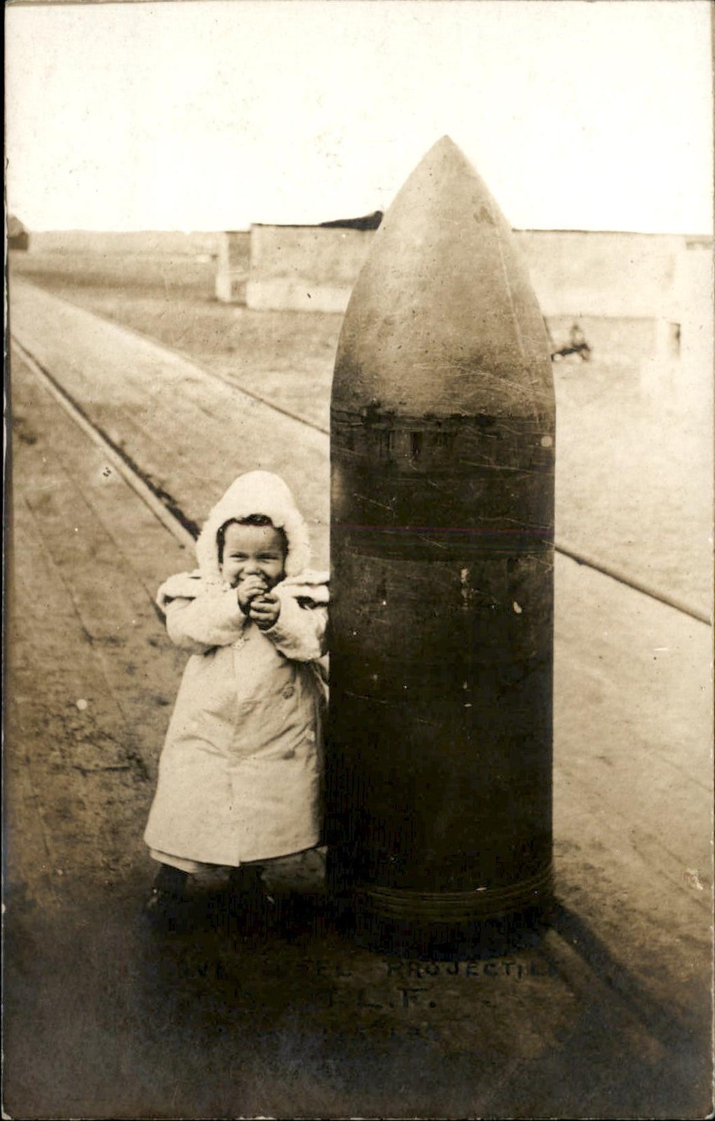 Child & Huge 16 Inch Artillery Shell WWI MaCabre c1915 Real Photo Postcard bhn