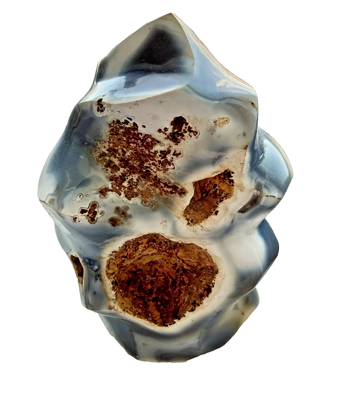 6 Lb. Unique Natural Blue Agate Druzy Hollow Cave Flame Tower