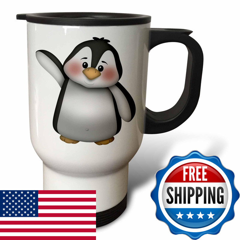 3Drose Cute Black And White Waving Penguin Illustration Travel Mug 14 Oz White