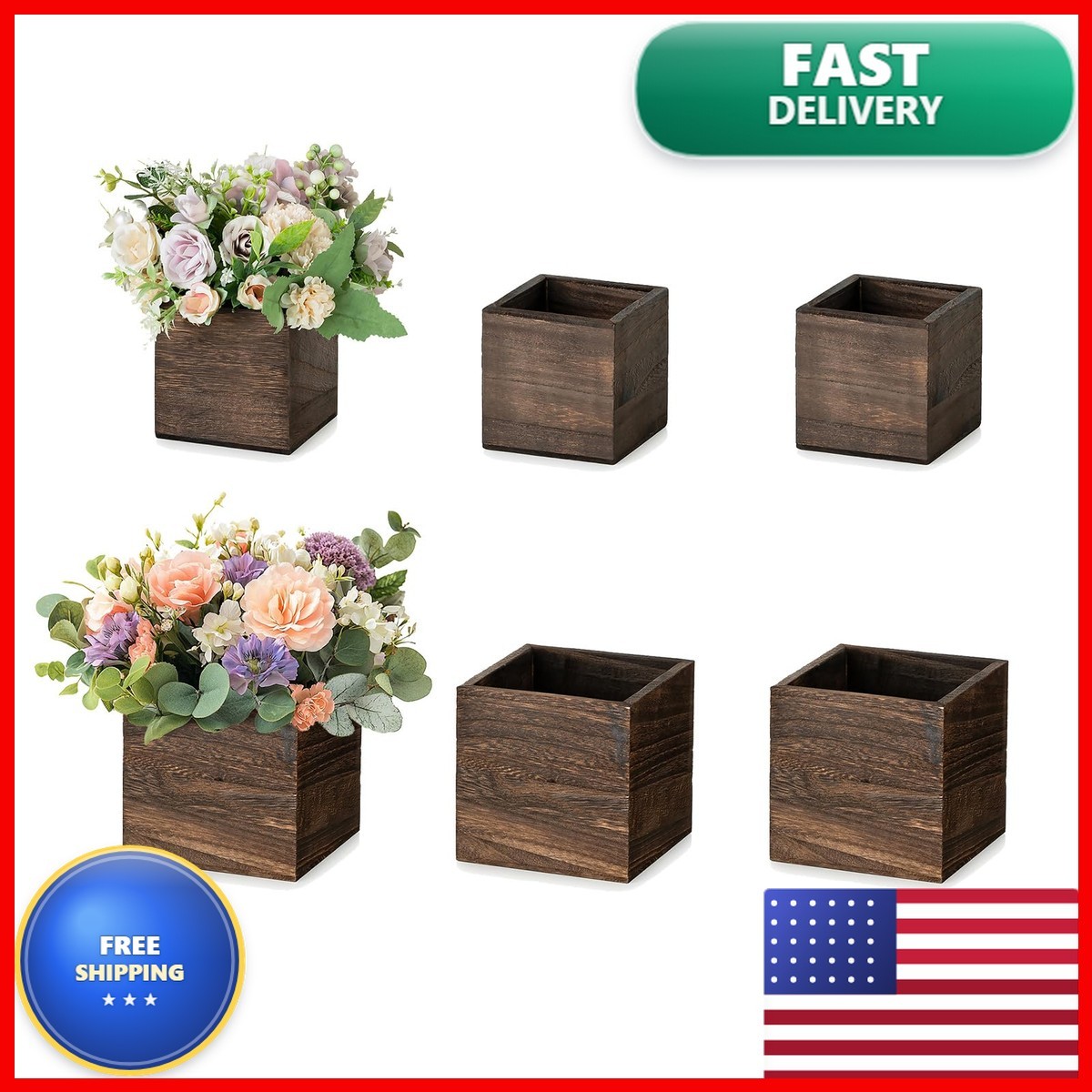 NUPTIO Small Wooden For Centerpiece, Brown, Square, 4
