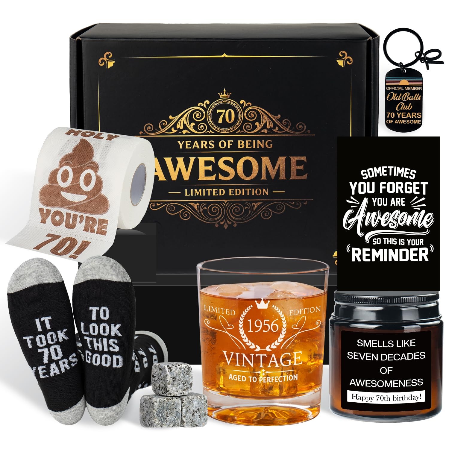 70th Birthday Gifts for Men, 6 Pcs Cool 10 Ounces, gift set