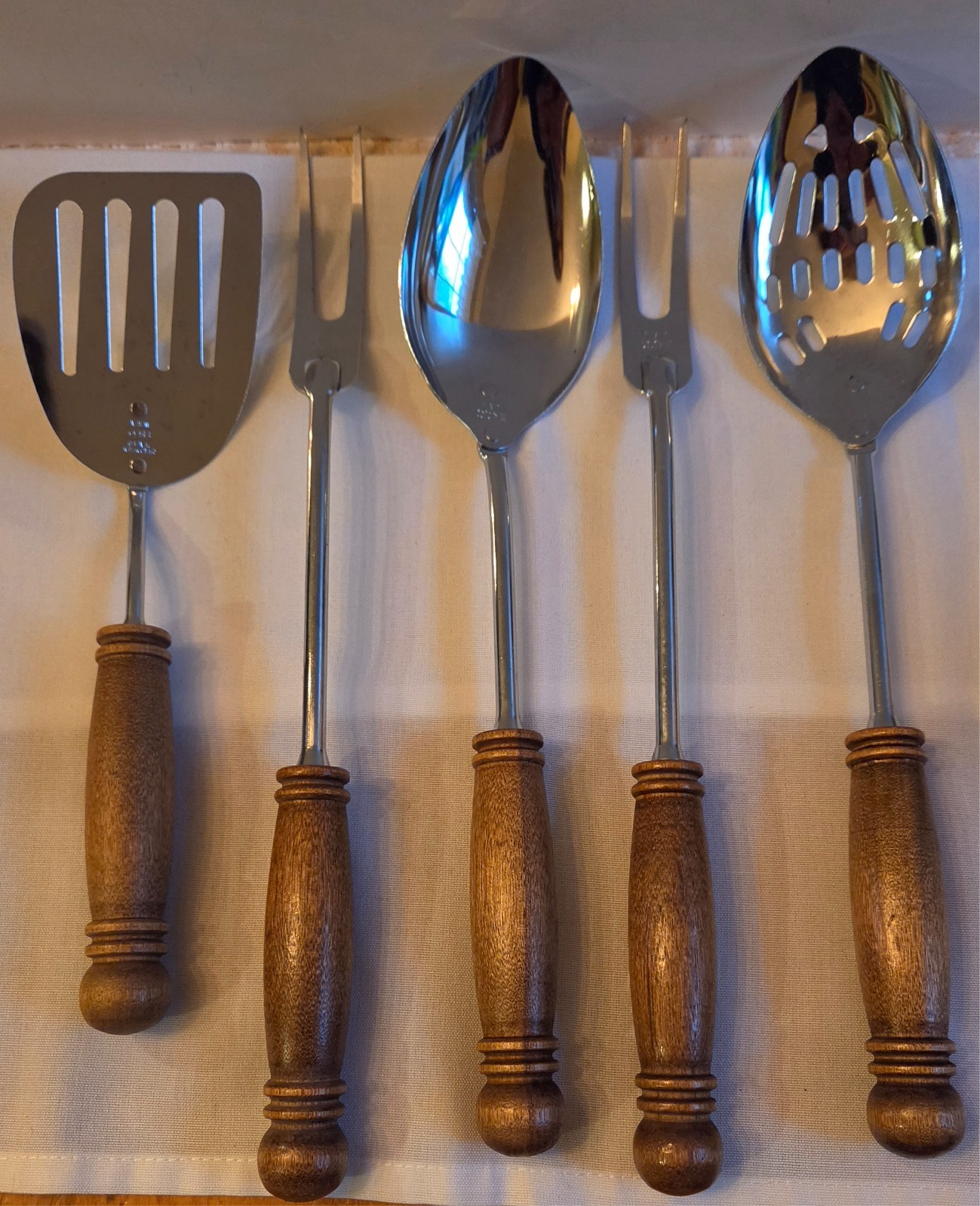 Vintage Mid-Century EKCO 5-Piece Kitchen Utensil Set – Wood Handles, USA