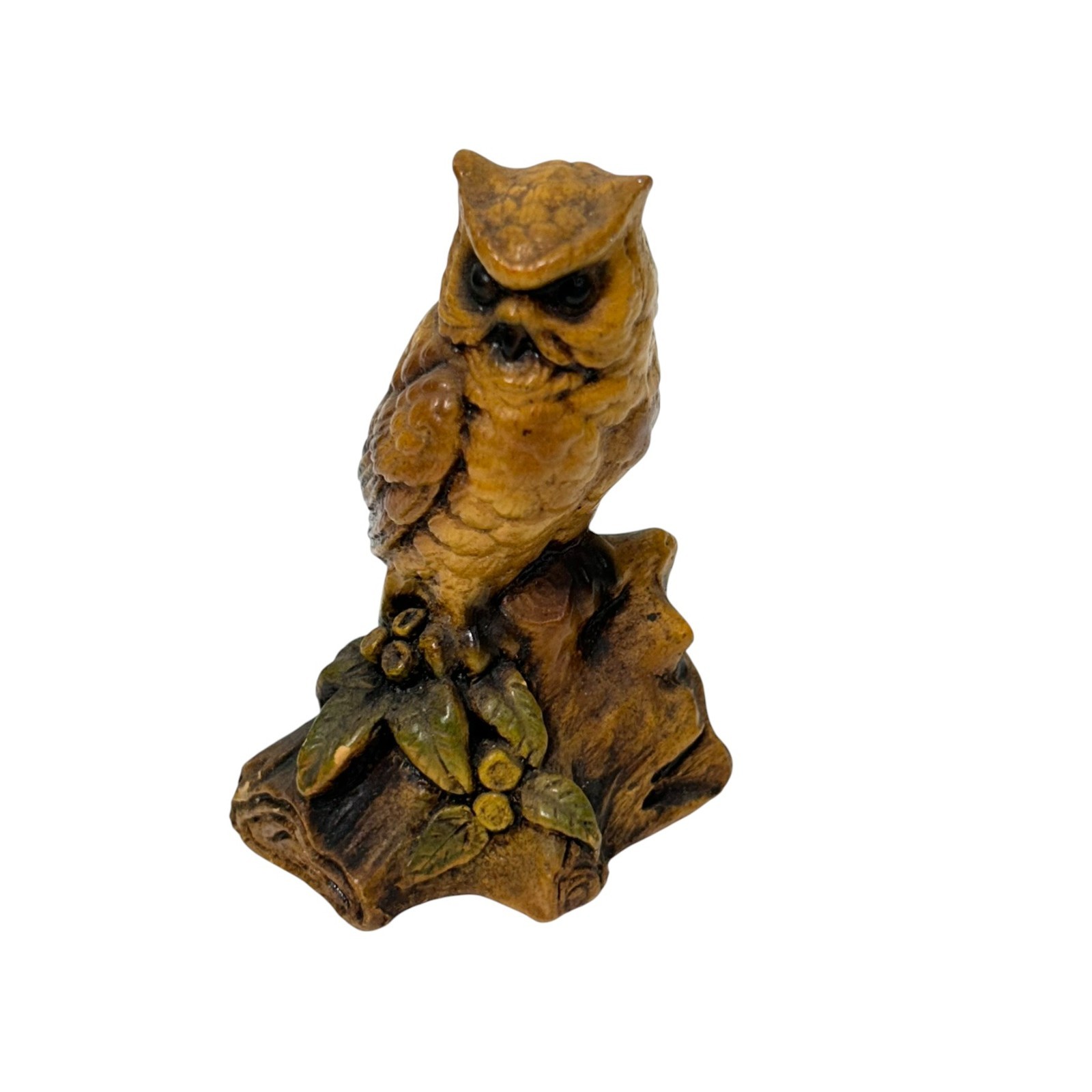 Vintage Orzeck Terre Stone Carved Owl Miniature Figurine Brown Home Decor 3.5\