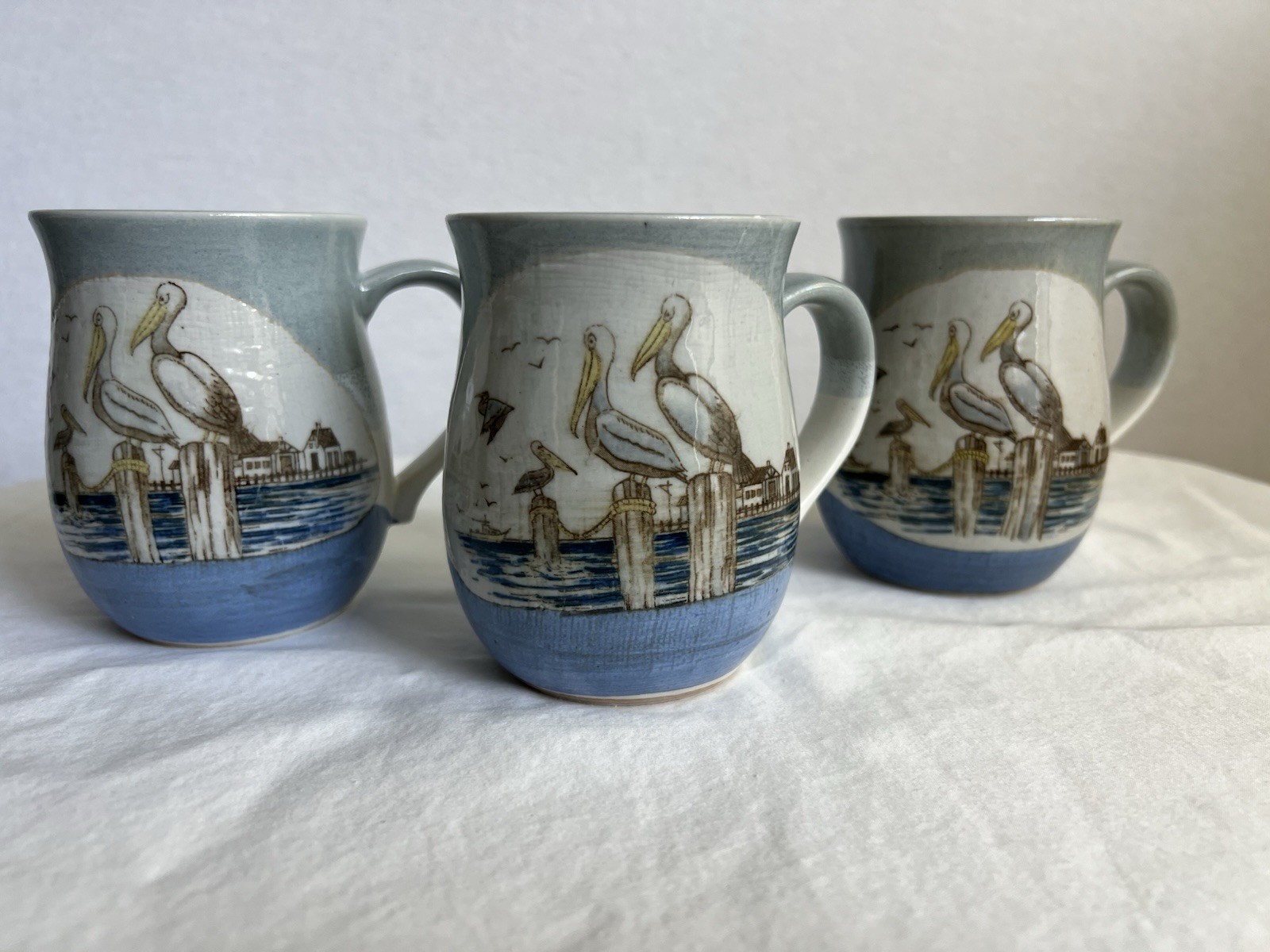 3 Vintage Otagiri Collectable Stoneware Mugs Pelican Ocean Harbor
