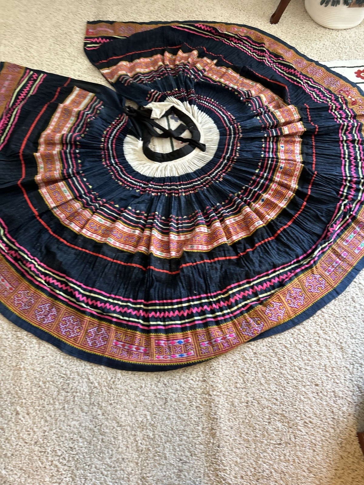 Handcrafted Vtg. Hmong Ceremonial Skirt ~ Thailand ~ silk, cotton, hemp