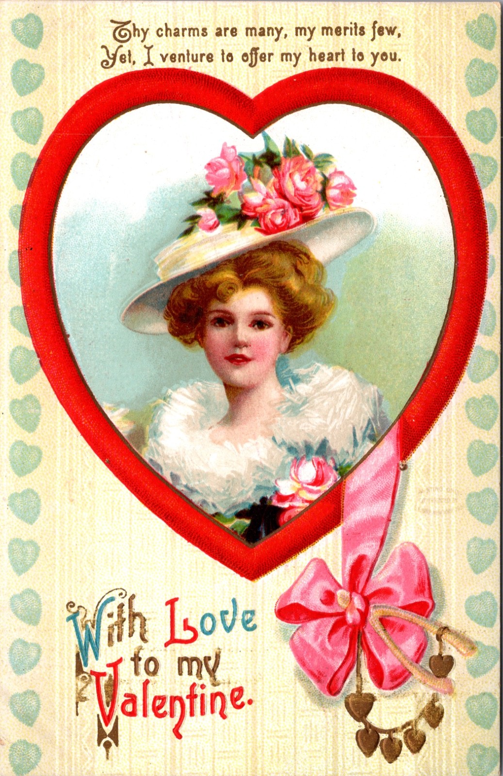 With Love to My Valentine Heart Portrait Embossed Postcard Germany 1910