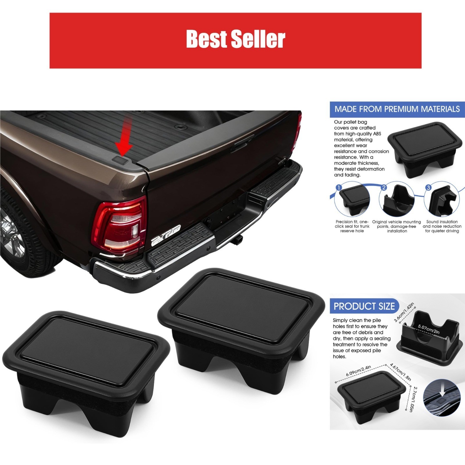 GAQWOK 2PCS Bed Rail Stake Pocket Covers for Dodge Ram 1500 2019-2025 ABS