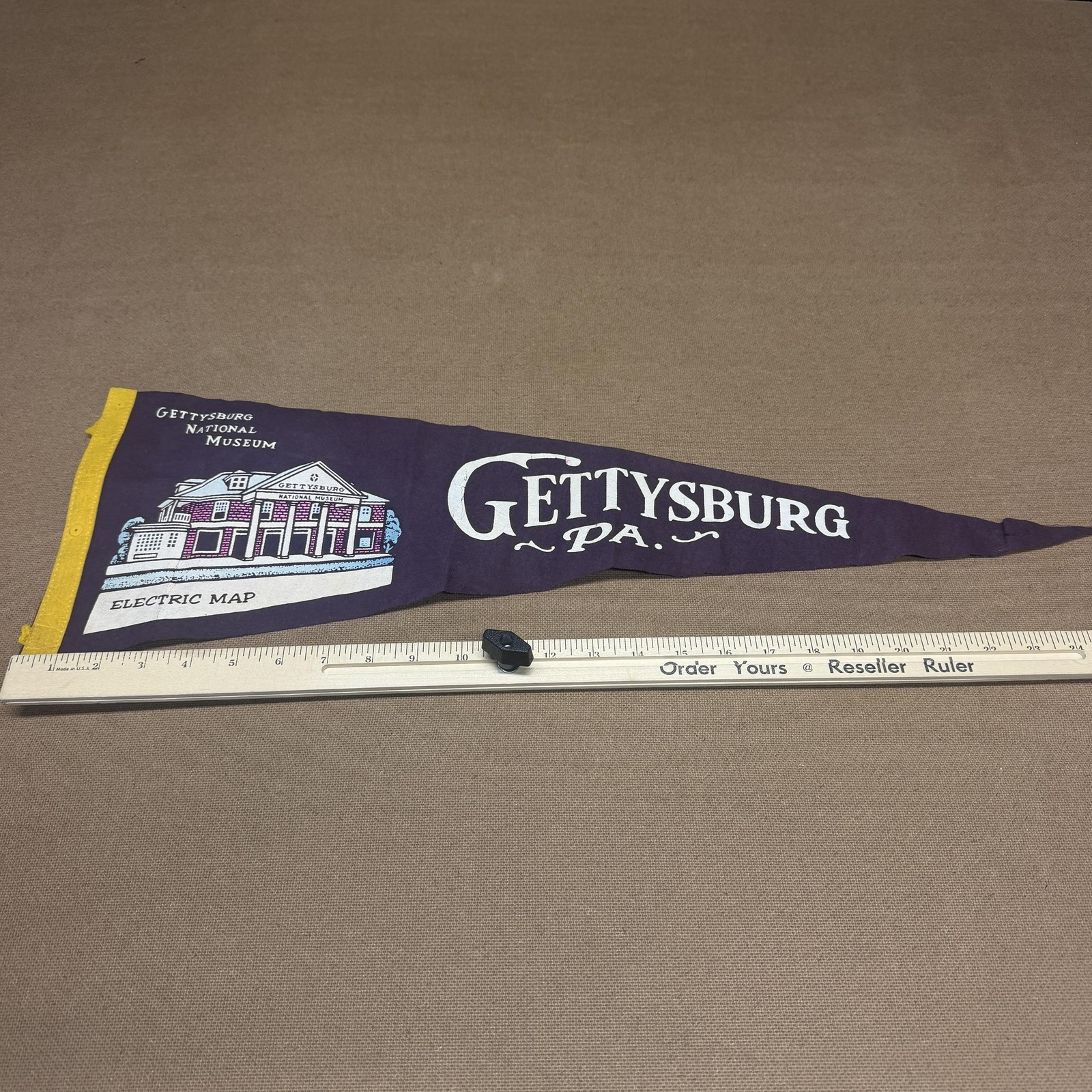 Vintage Gettysburg National Museum Electric Map Purple Felt Souvenir Pennant PA