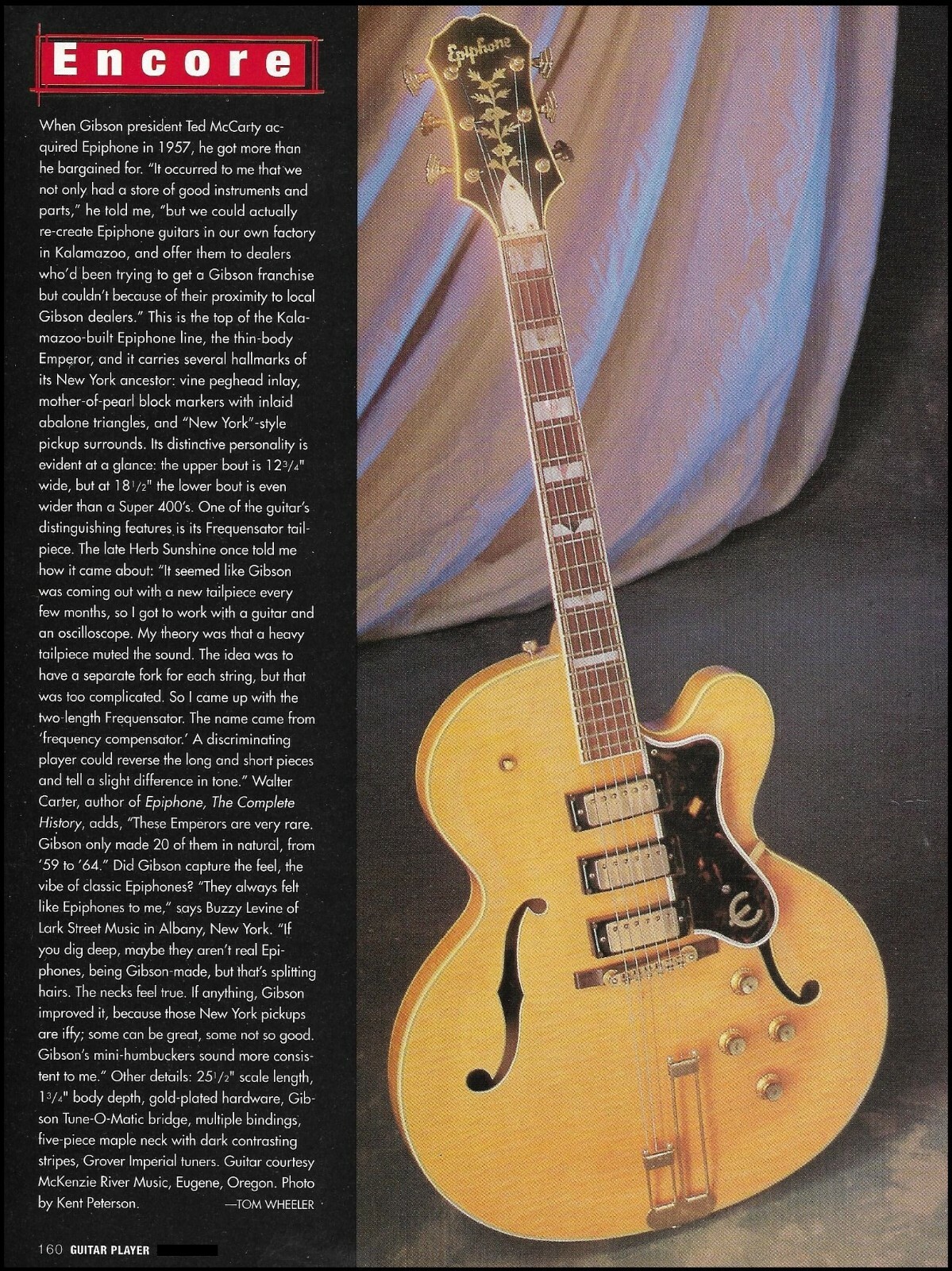 The 1959 Epiphone Emperor vintage guitar 1997 pin-up history article with photo