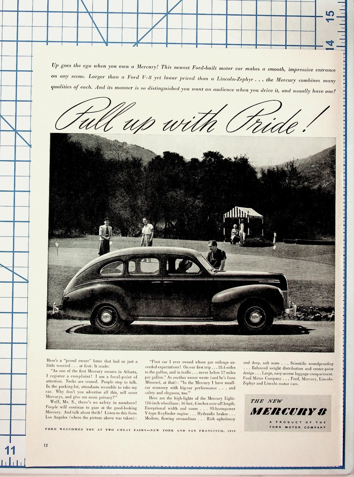 1939 Mercury 8 Car Vintage Magazine Ad Ford Motor Company Ephemera