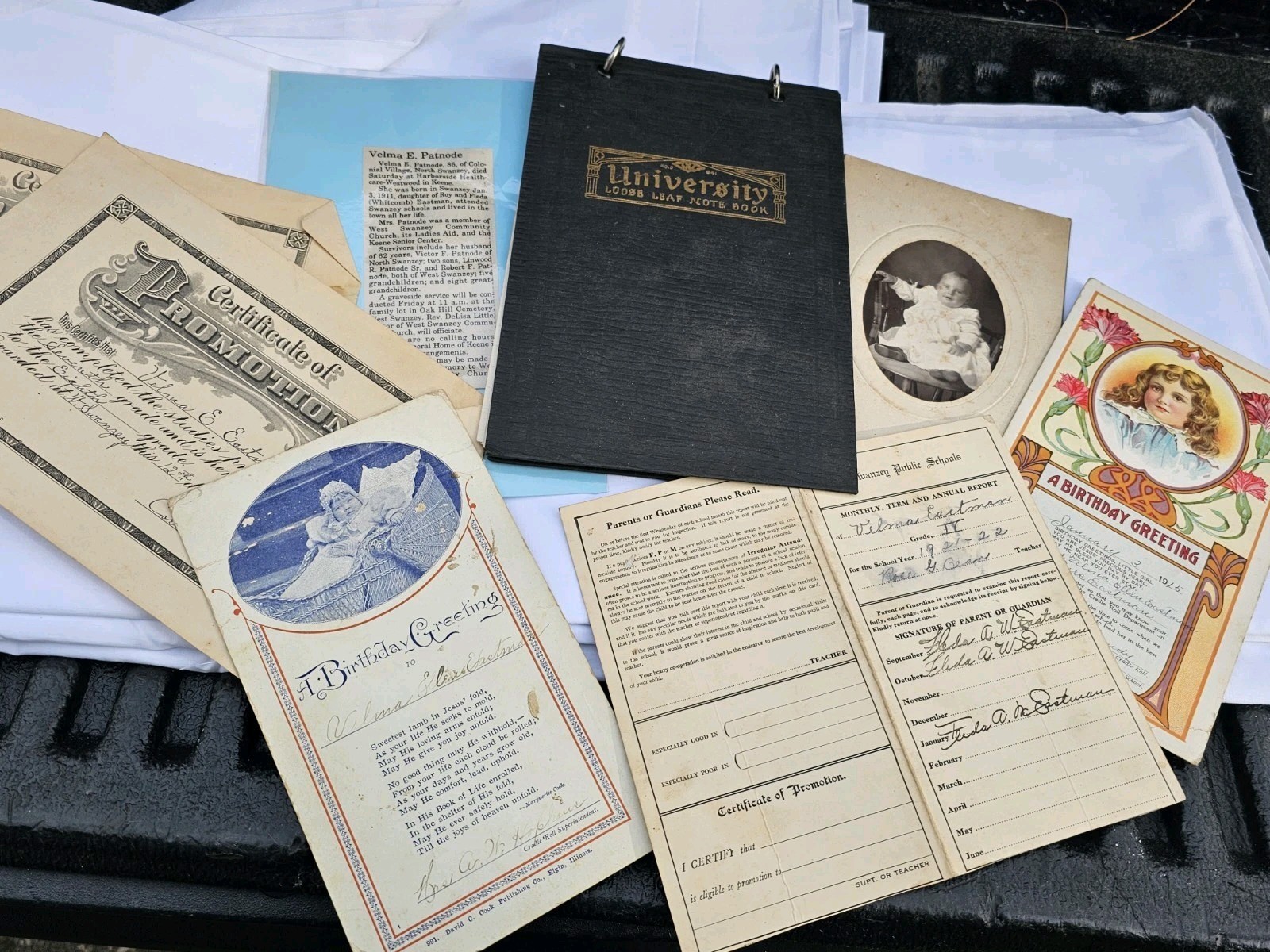Antique Ephemera 1901 Thru 1926 Baby Photos School Report Card & Graduation 