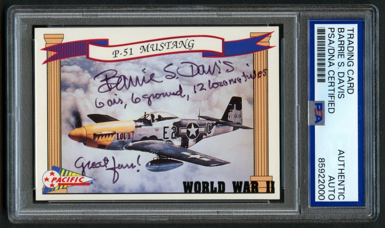 Barrie S Davis signed autograph 1992 Pacific Trading Card WWII PSA Slab