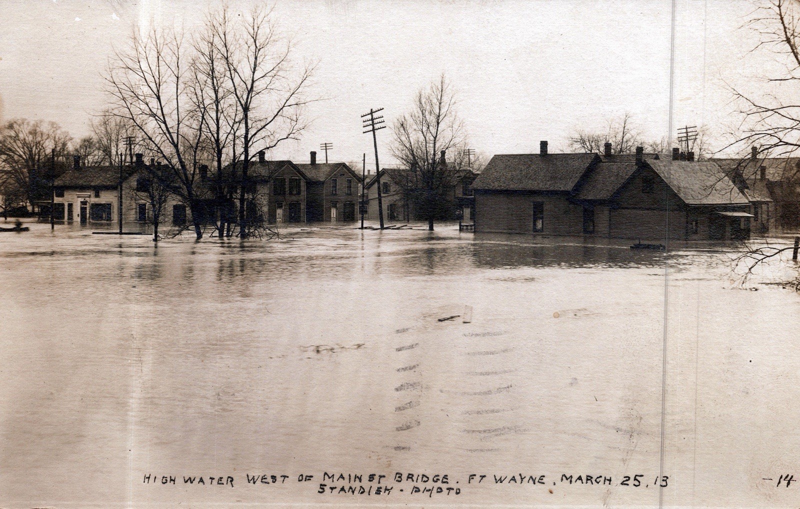 1913 Fort Wayne Indiana Flood Main St Bridge Standish RPPC Postcard