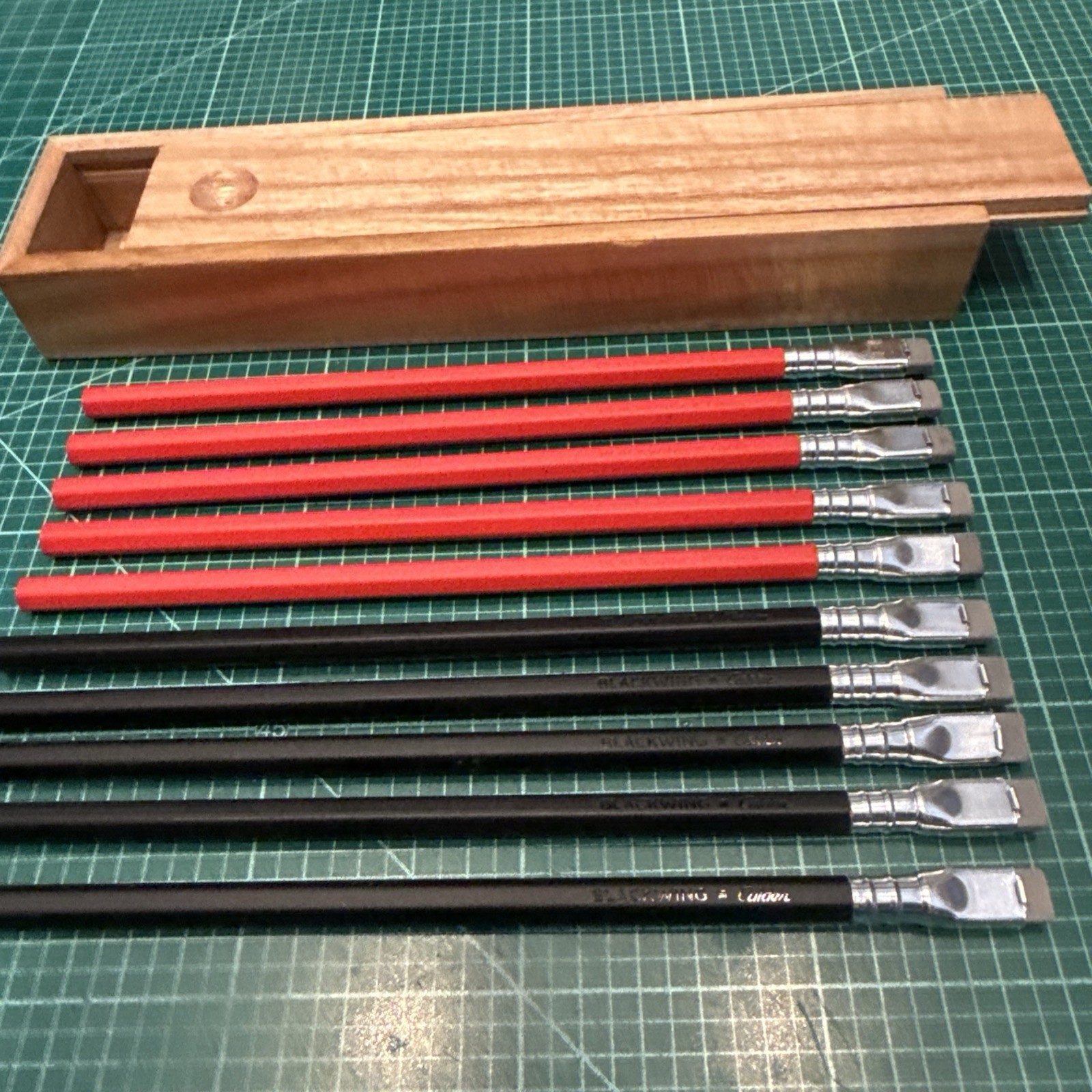 10 - Blackwing “Calder” Pencils- 5 Red , 5 Black , W/Silver Tops, Gray Erasers