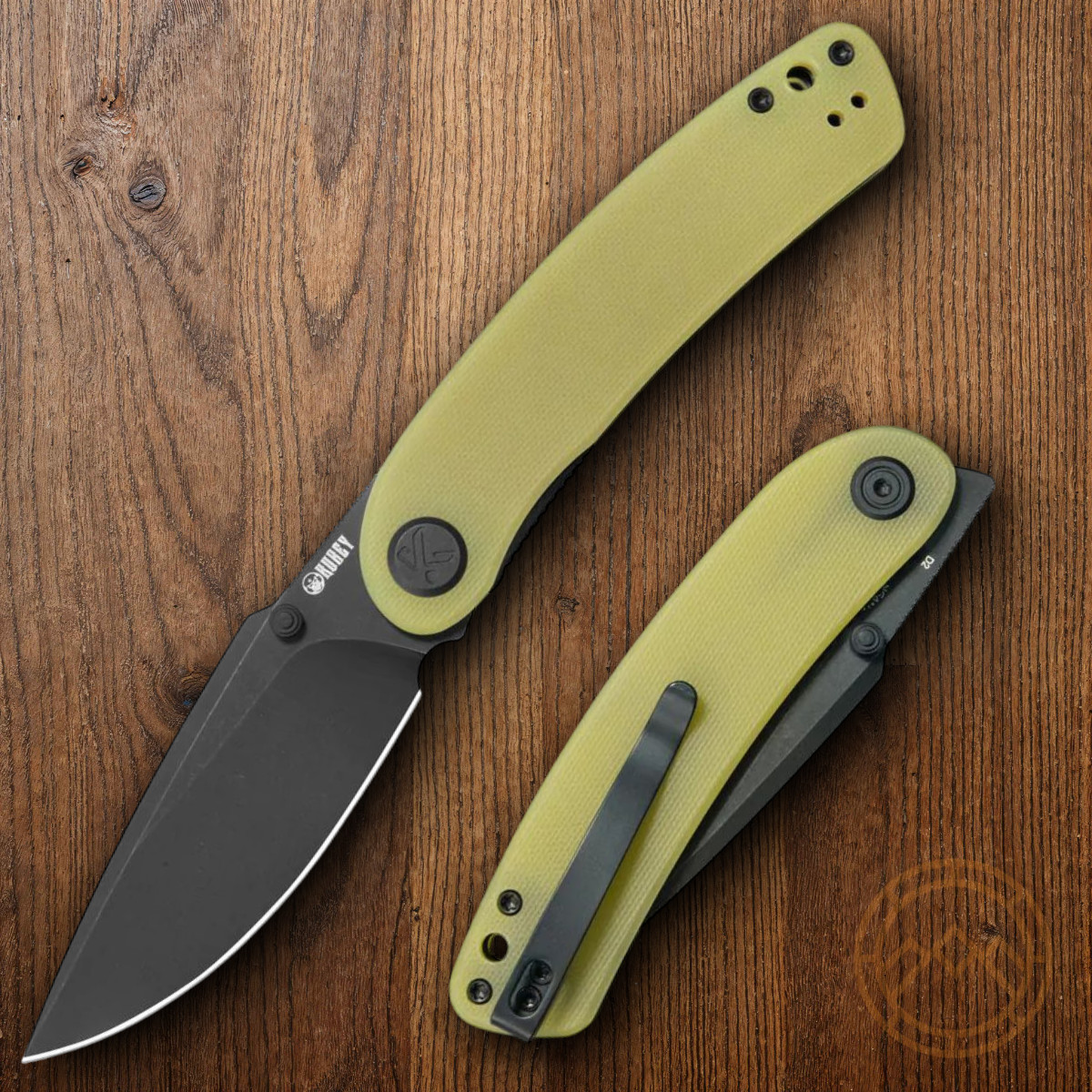 Kubey Momentum Linerlock Folding Knife 3.5 D2 Tool Steel Blade Yellow G10 Handle