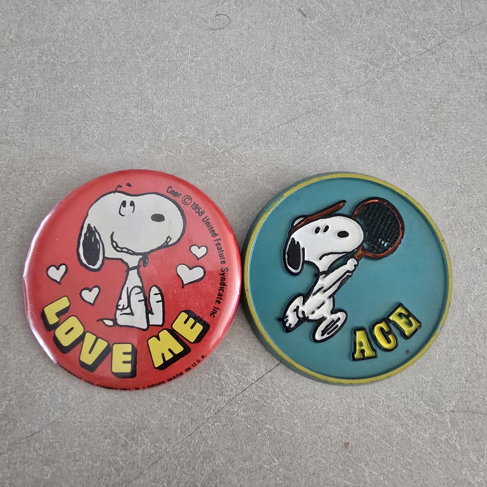 Vtg 1970s Snoopy Pins Lot Love Me Ace Tennis Butterfly Originals Peanuts 1958