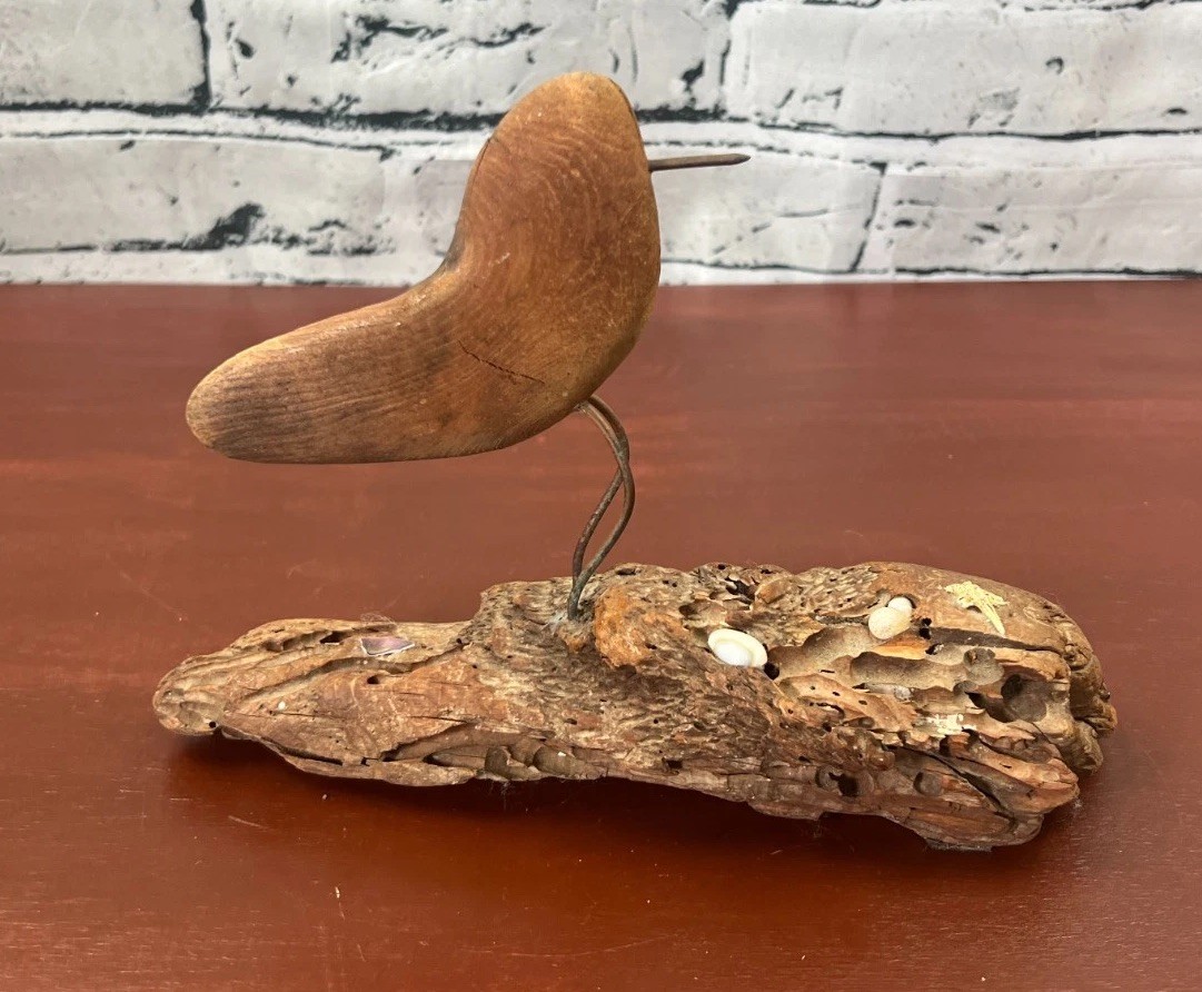 Vintage Handcrafted Wooden Sand Piper on Drift Wood 