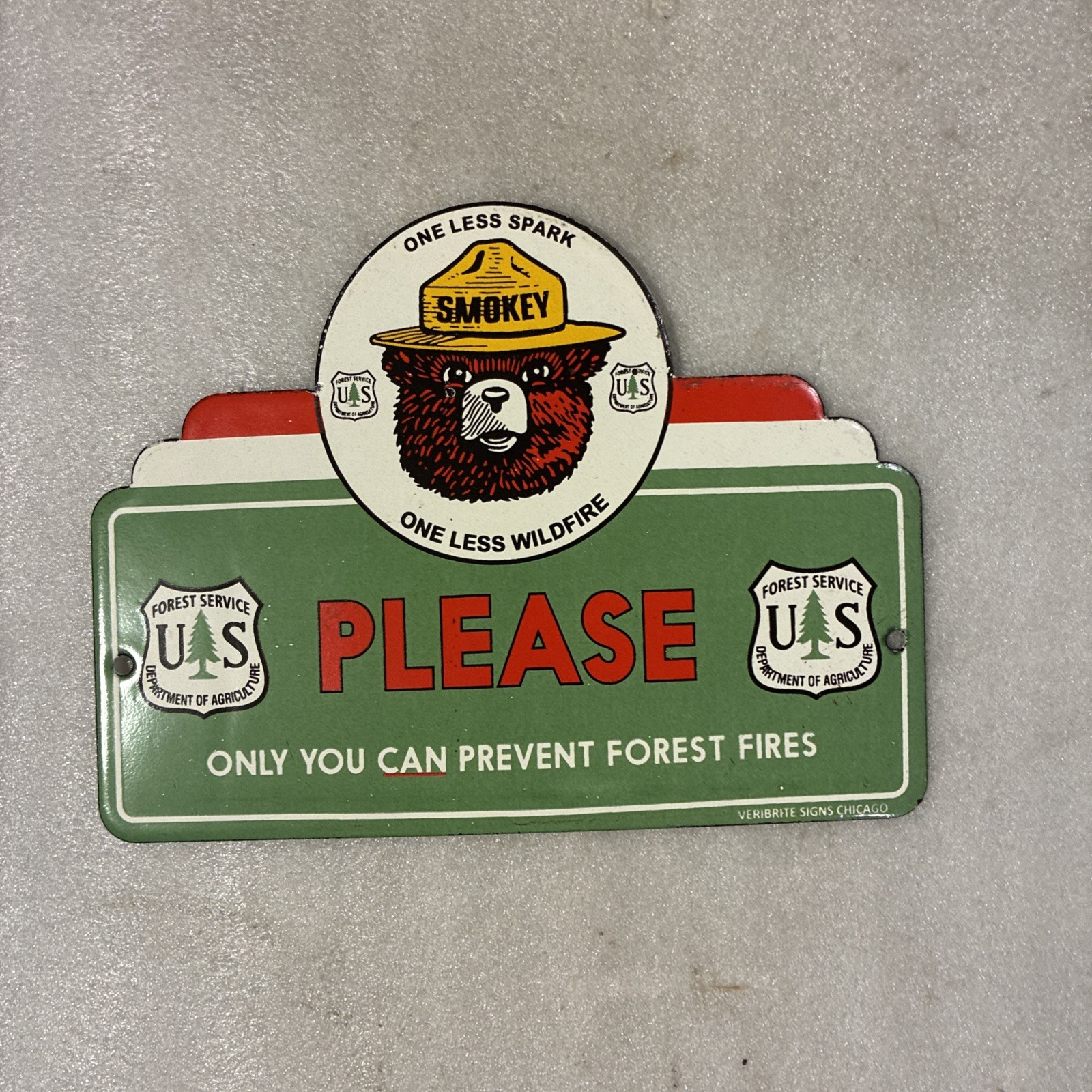 VINTAGE SMOKEY THE BEAR PORCELAIN SIGN ONLY YOU CAN PREVENT FOREST FIRES RANGER