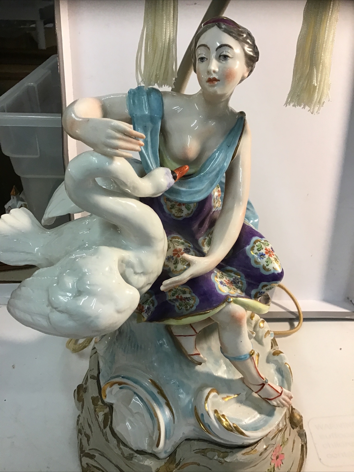 Vintage Capodimonte Carlo Mollica Leda & the Swan Porcelain Table Lamp Large 22
