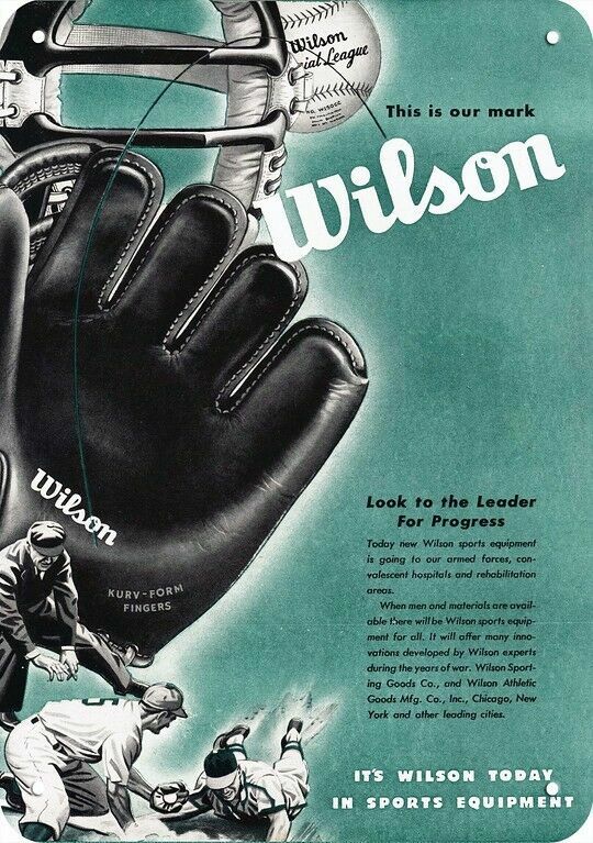 1945 WILSON Sports Equipment Baseball Glove ***DECORATIVE REPLICA METAL SIGN***