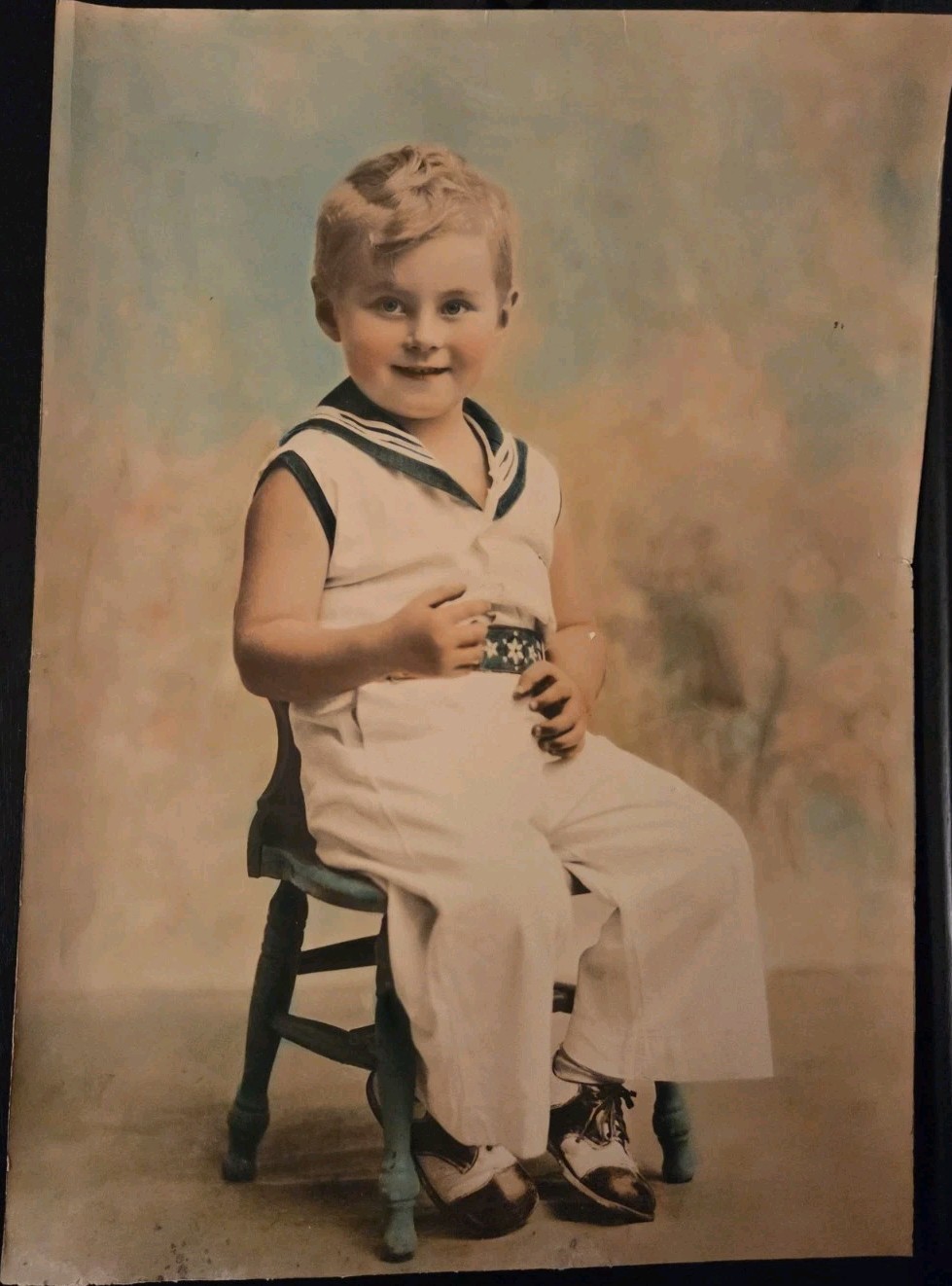 Handsome Young Boy in Sailor\'s Outfit Real Photograph from Studio 1930s