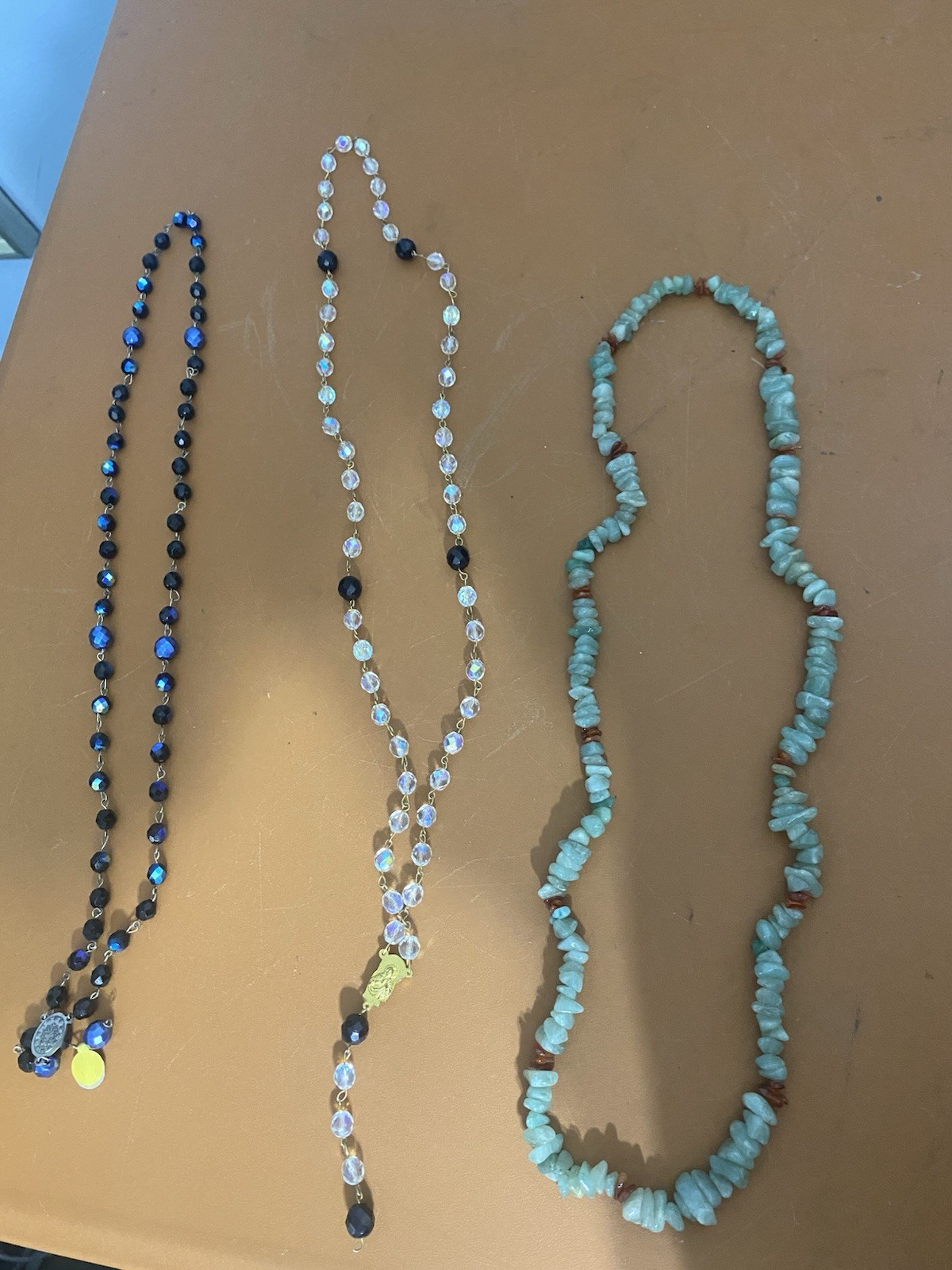 3 Collares: 2 Rosarios de Cristal Facetado y 1 Collar de Amazonita Natural Boho