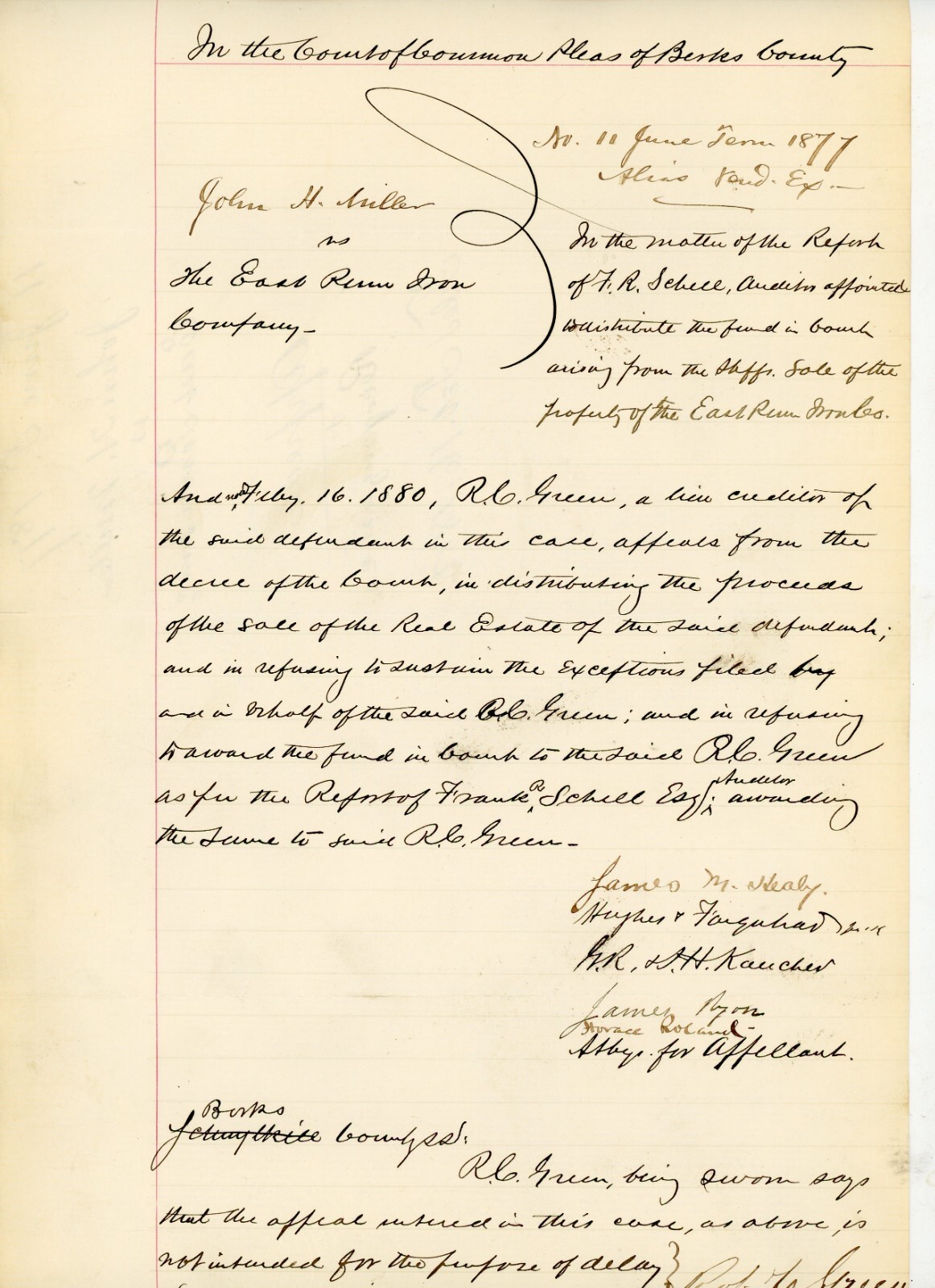 S.H. Kaucher James M. Kealy Byron Robert Green H Roland Berks PA Signed Doc 1877