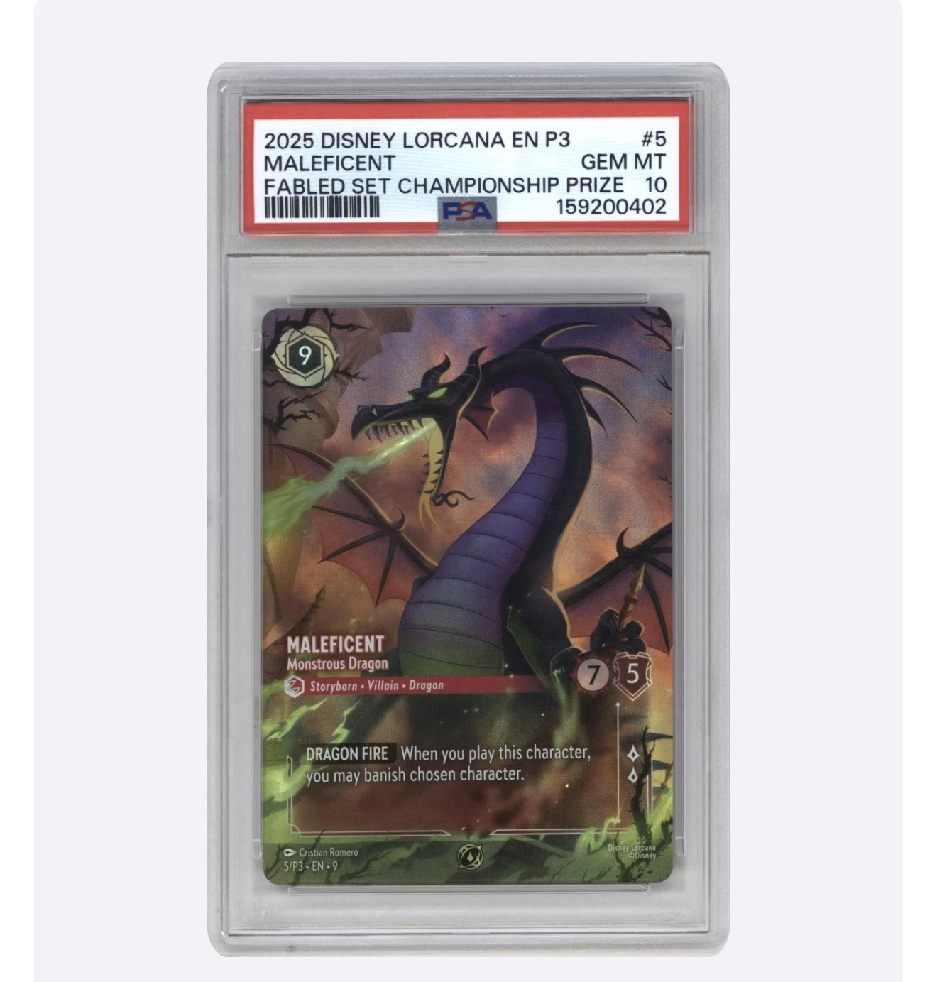2025 DISNEY LORCANA EN P3-PROMO #5 MALEFICENT - MONSTROUS DRAGON PSA 10