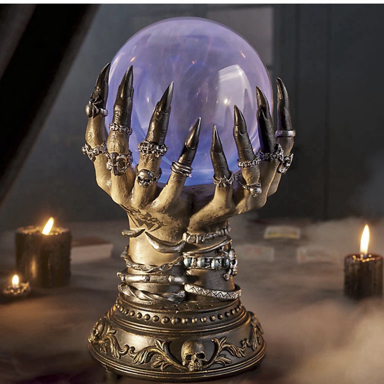 Authentic Grandin Road Halloween Deluxe Celestial Crystal Ball WITCH HANDS READ