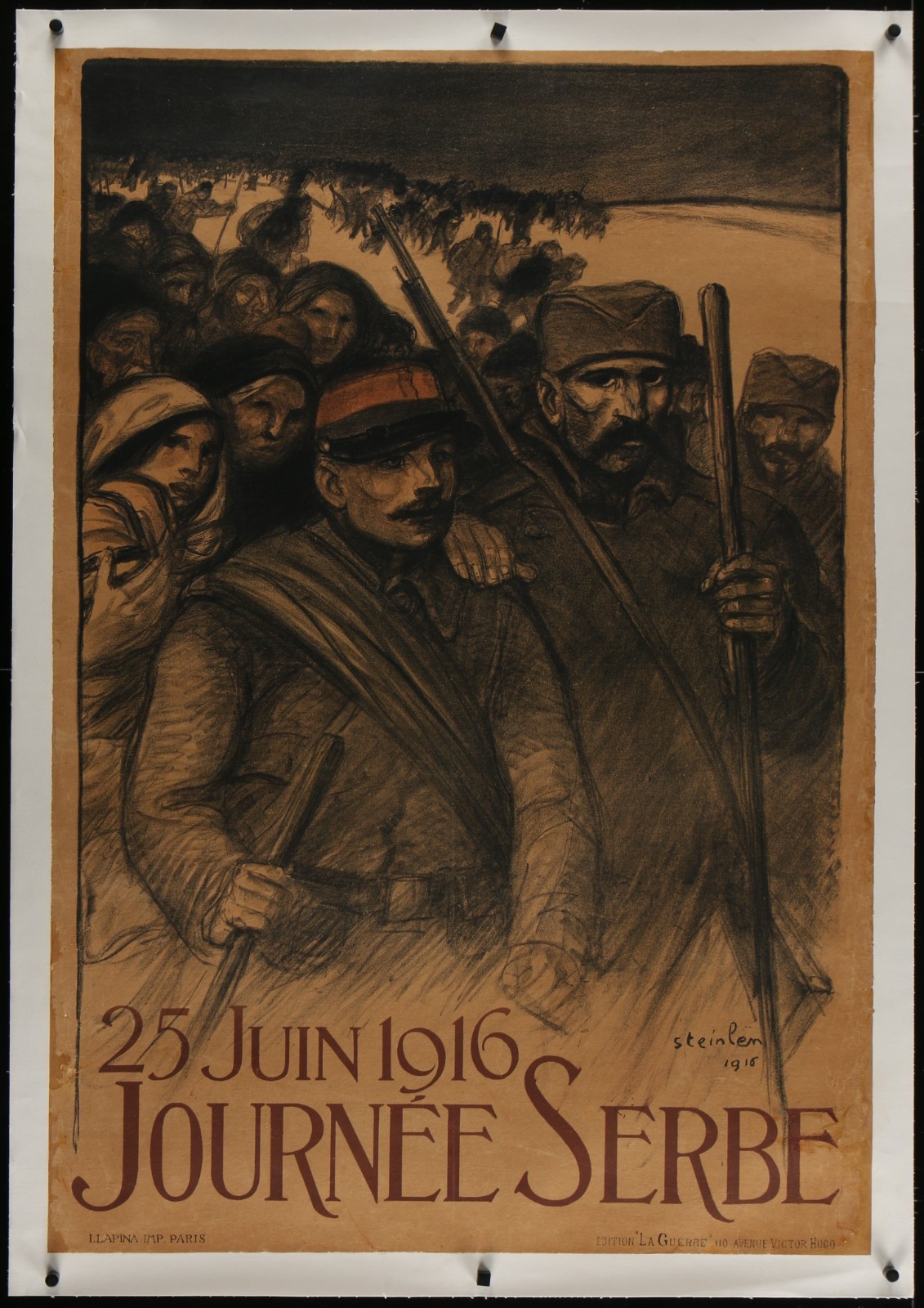 JOURNEE SERBE 1916 WWI Serbian Day Original LITHO Poster Steinlen Linen-backed