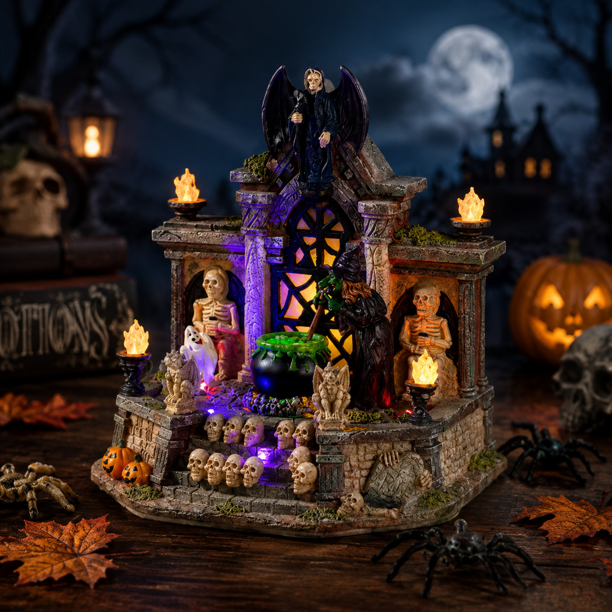 9.75 in. H Lighted Resin Halloween Haunted House Village 