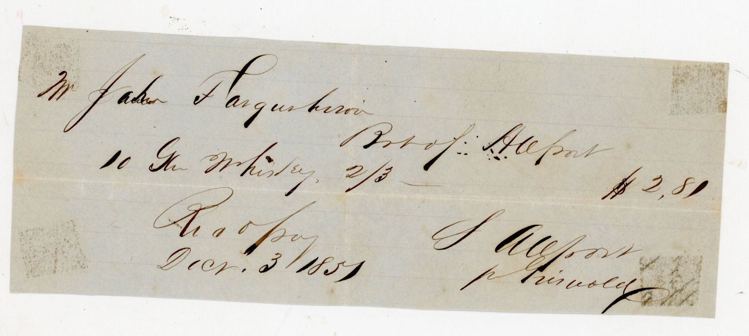 1851 Antique Handwritten Whiskey Receipt 10 Gallons John Farquharson S Allport