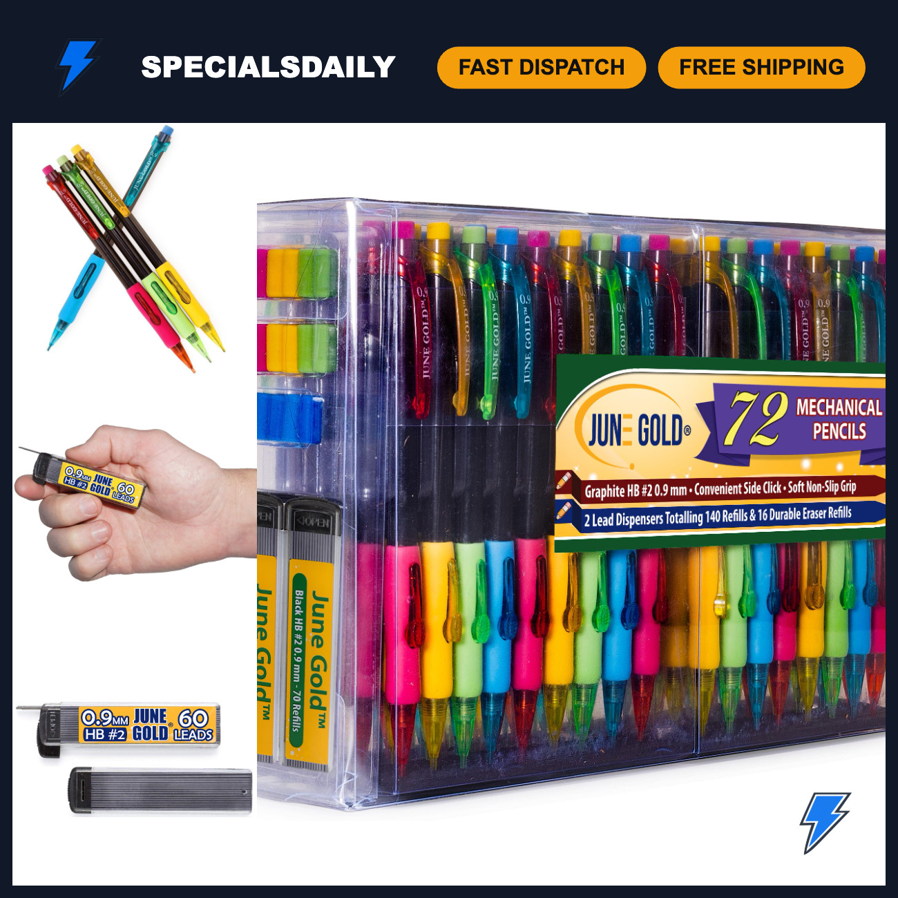 72 Mechanical Pencils 0.9mm HB #2 - 160 Leads & 16 Erasers - Perfect for School