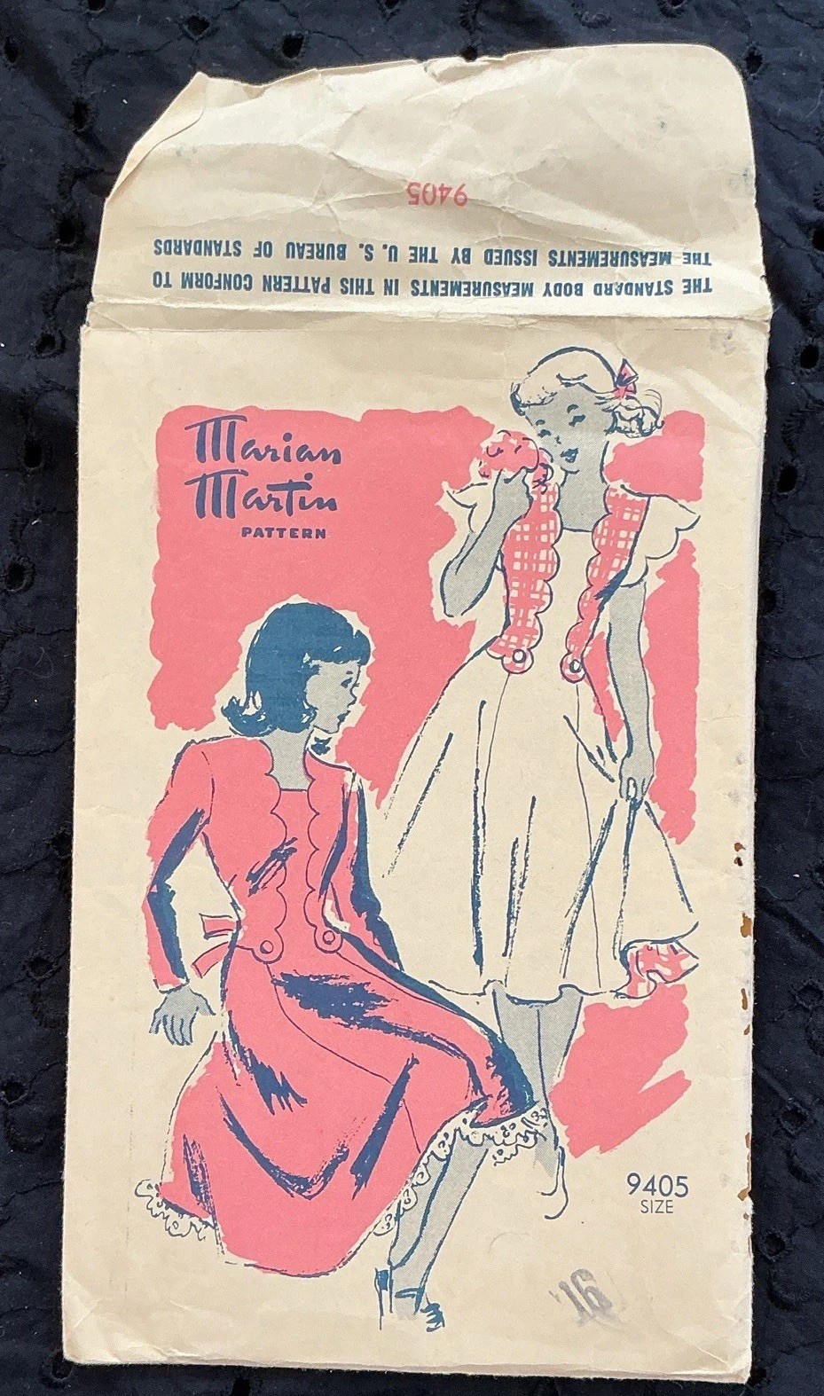 Vintage Marion Martin 9405 Sewing Pattern Sz 16 1940s Ruffle Dress Mail Order